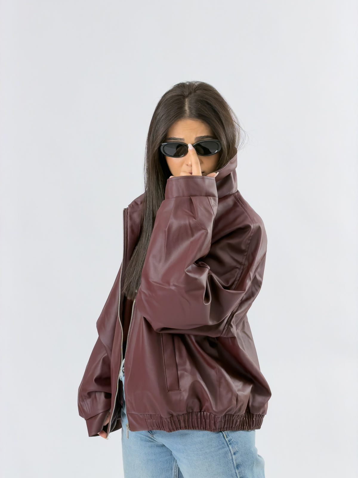 Bordo Bomber Kadın Deri Ceket COC3472