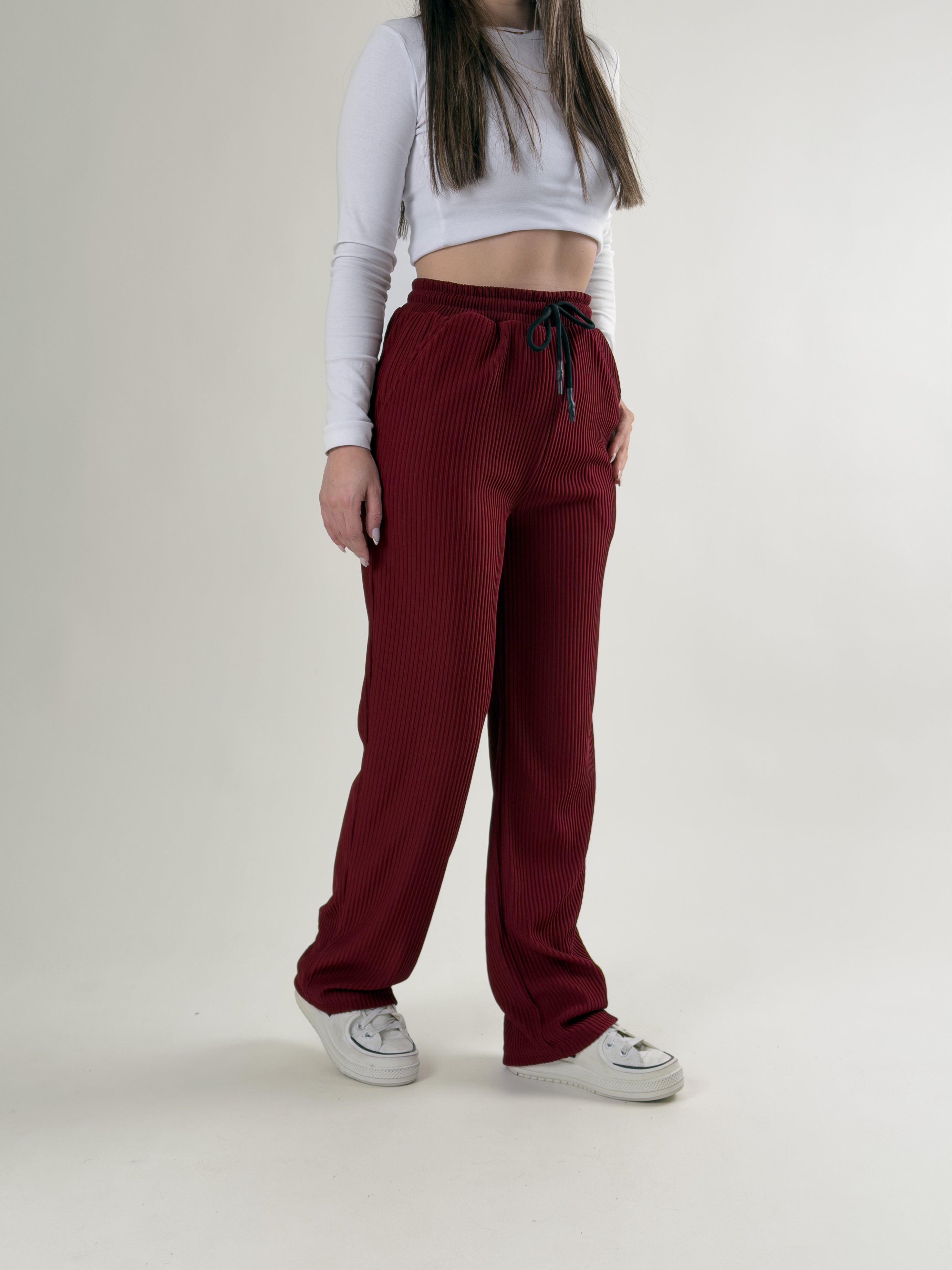 Bordo Fitilli Kadın Baggy Pantolon COC2677