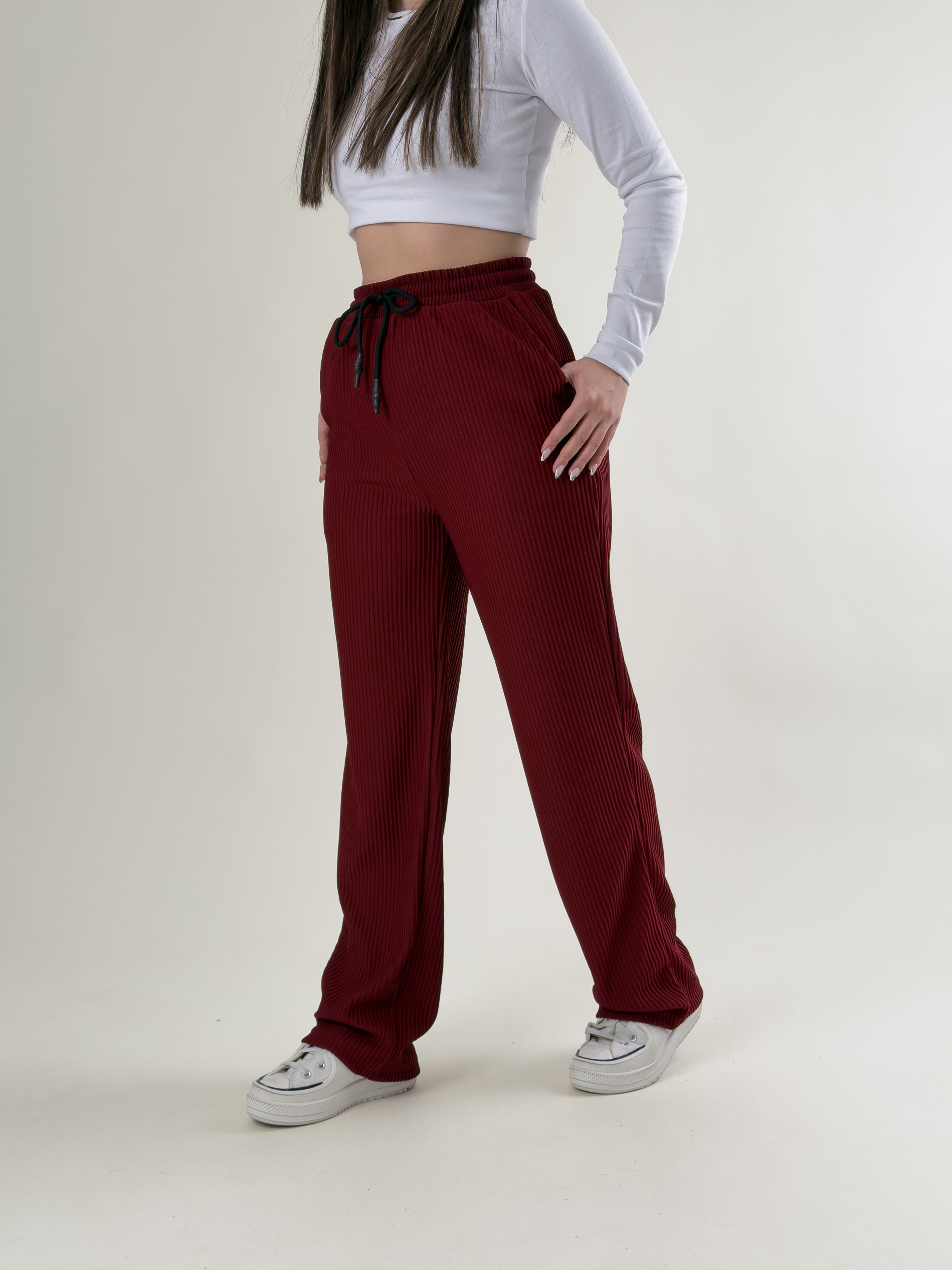 Bordo Fitilli Kadın Baggy Pantolon COC2677