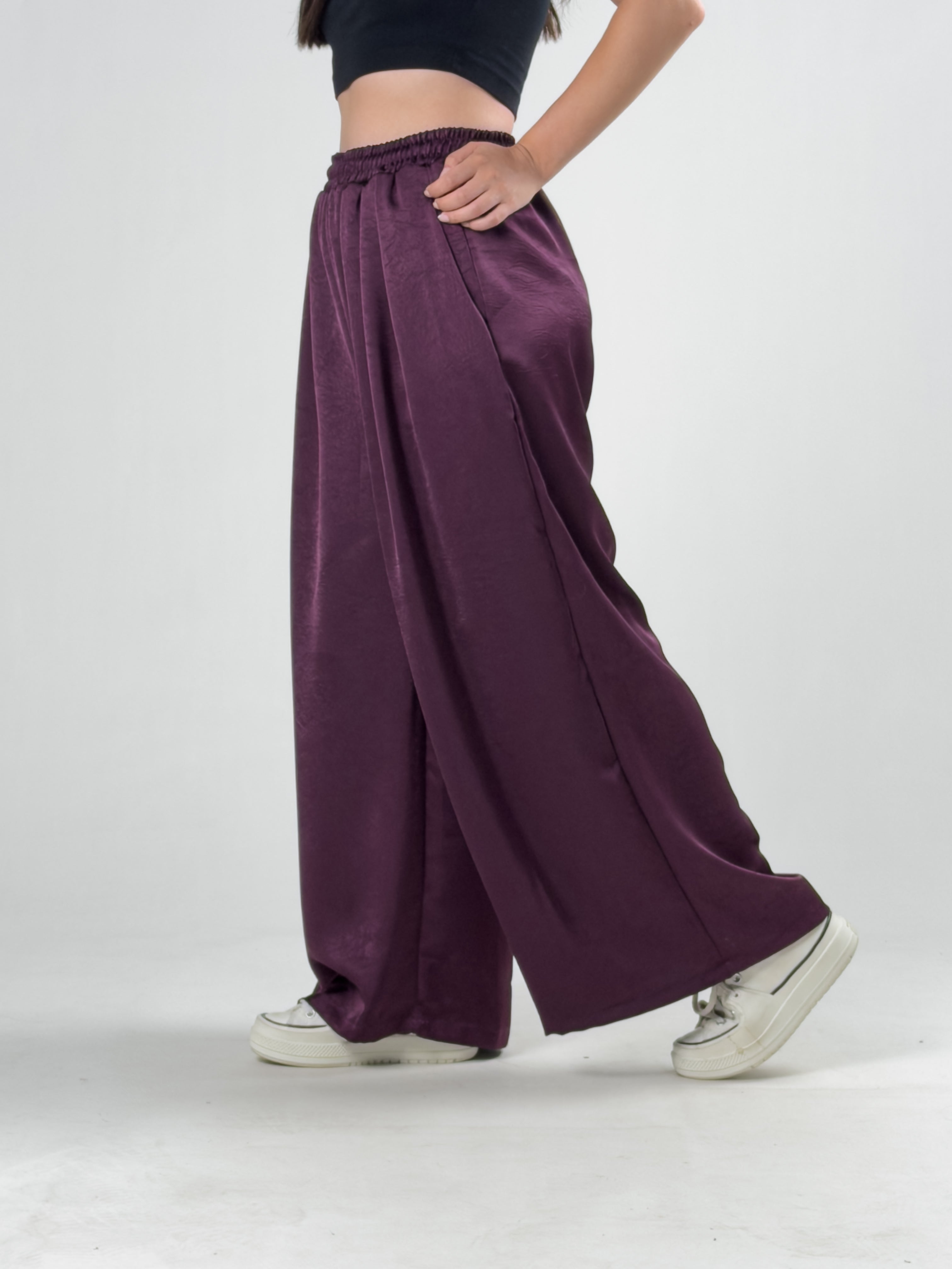 Bordo Saten Kadın Palazzo Pantolon COC3251