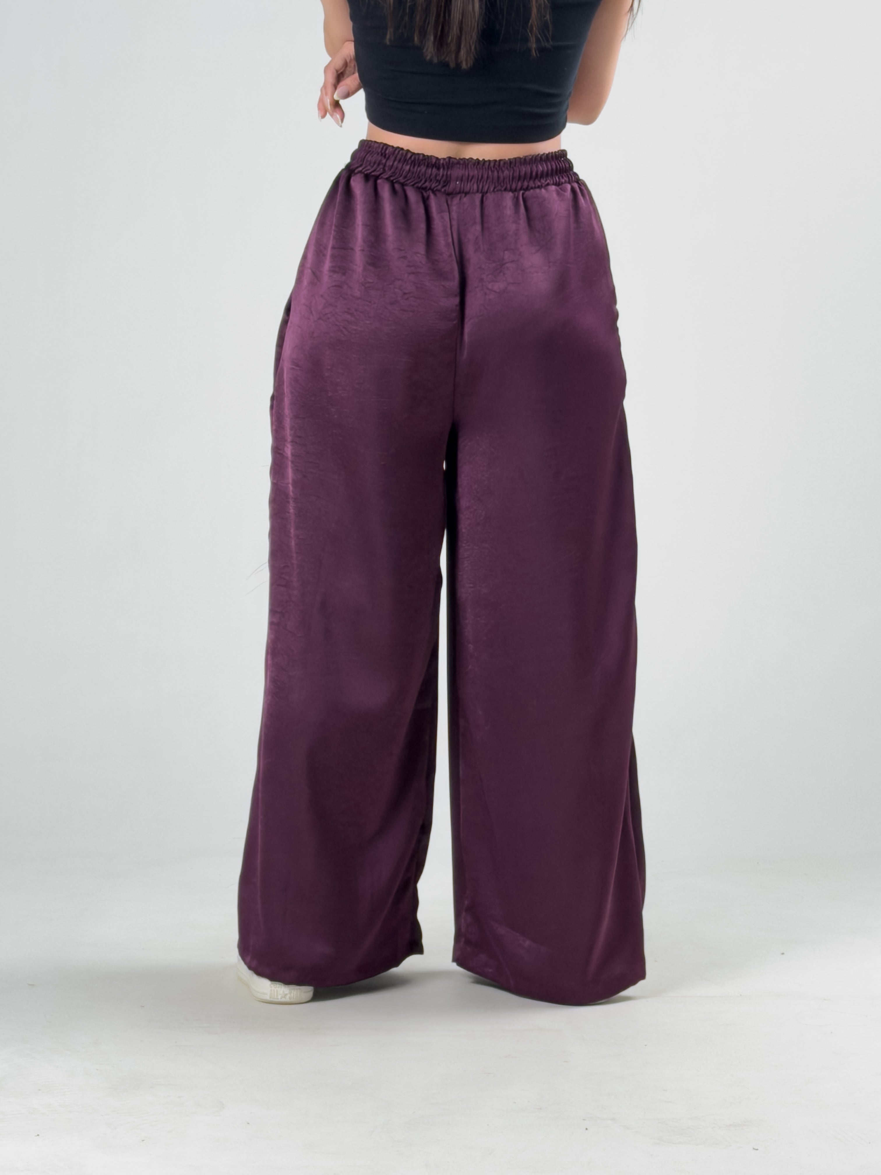 Bordo Saten Kadın Palazzo Pantolon COC3251