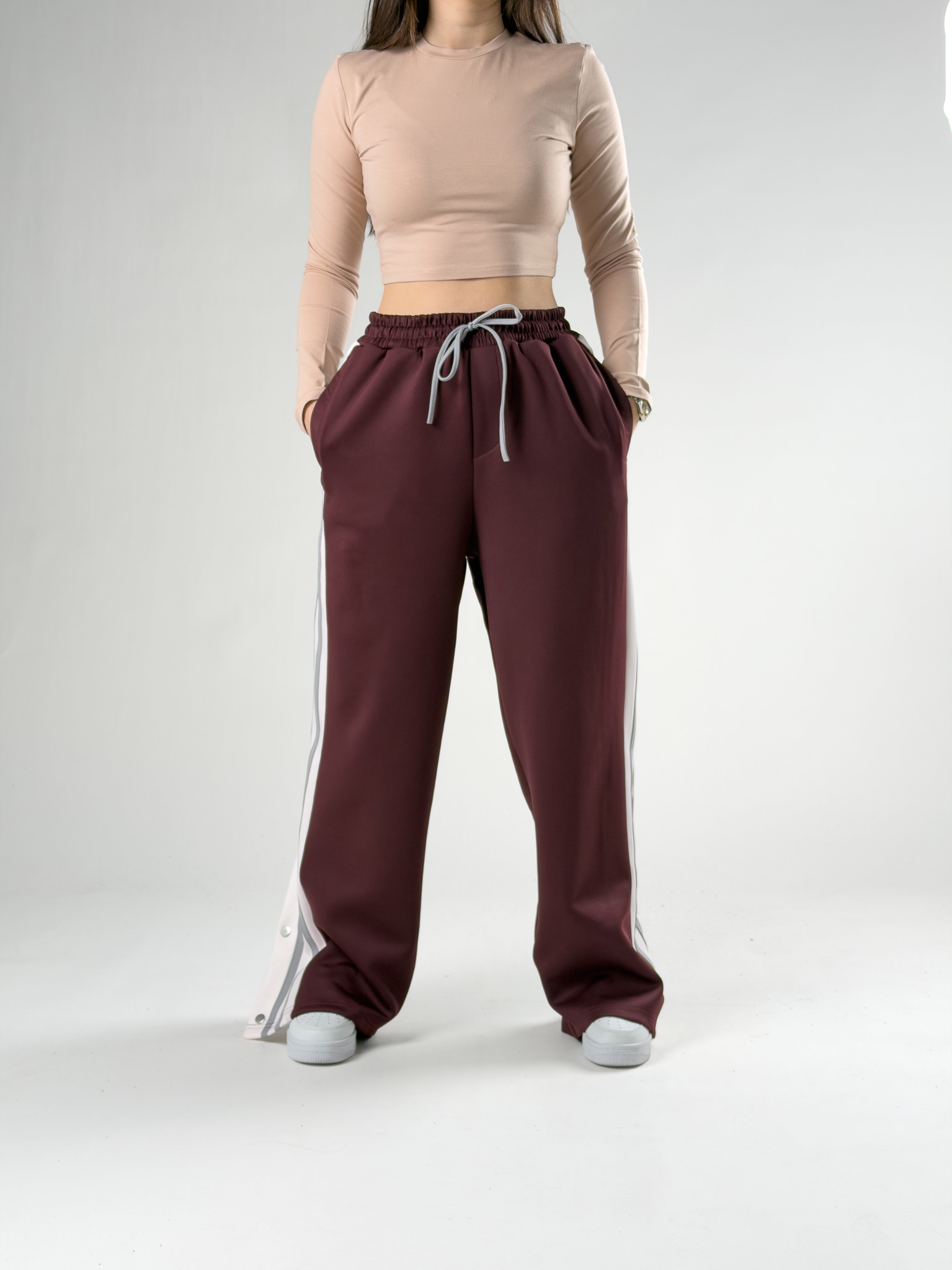 Bordo Yan Çıtçıtlı Kadın Eşofman COC2767