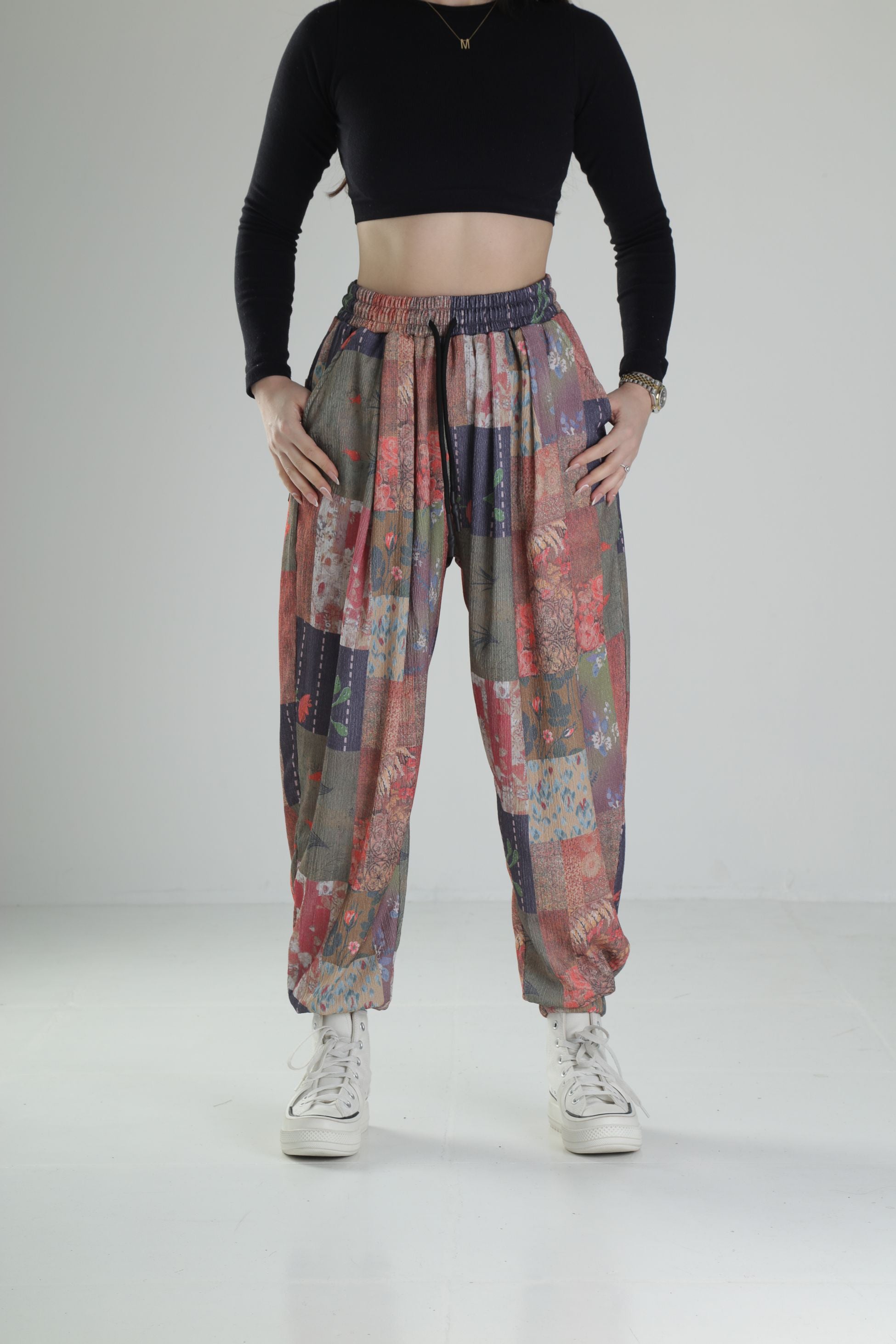 Bürümcük Kumaş Yama Desenli Jogger Pantolon COC2480