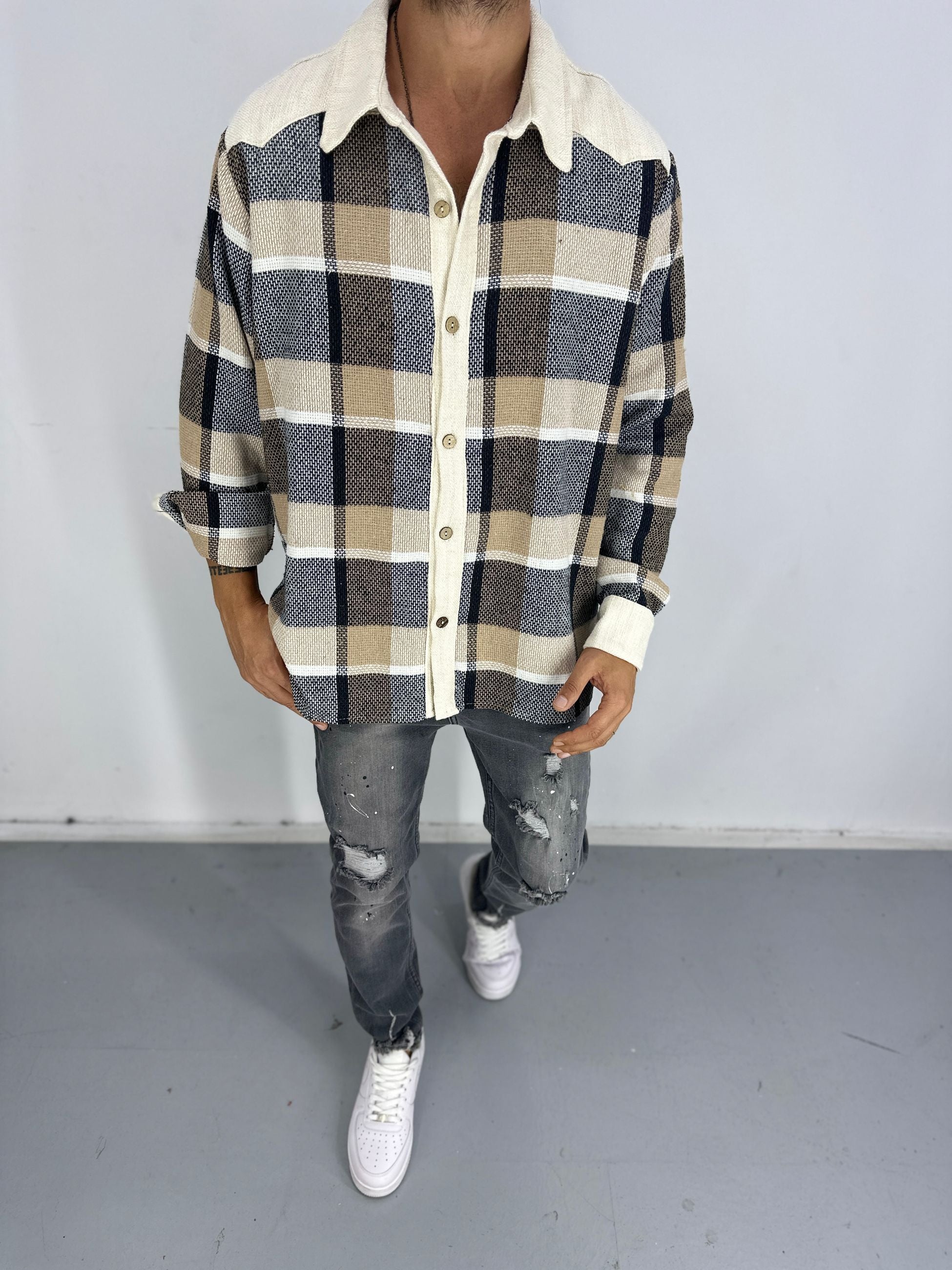 Buldan Kumaş Kahve Ekose Gömlek COC2465