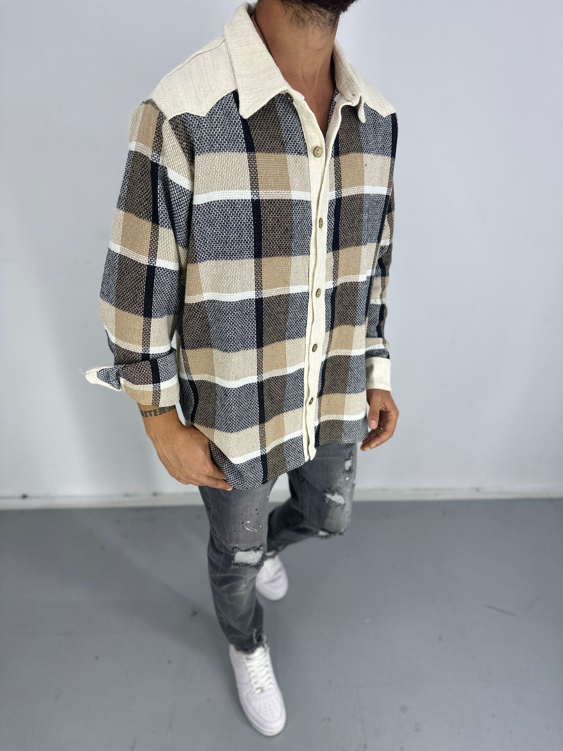 Buldan Kumaş Kahve Ekose Gömlek COC2465