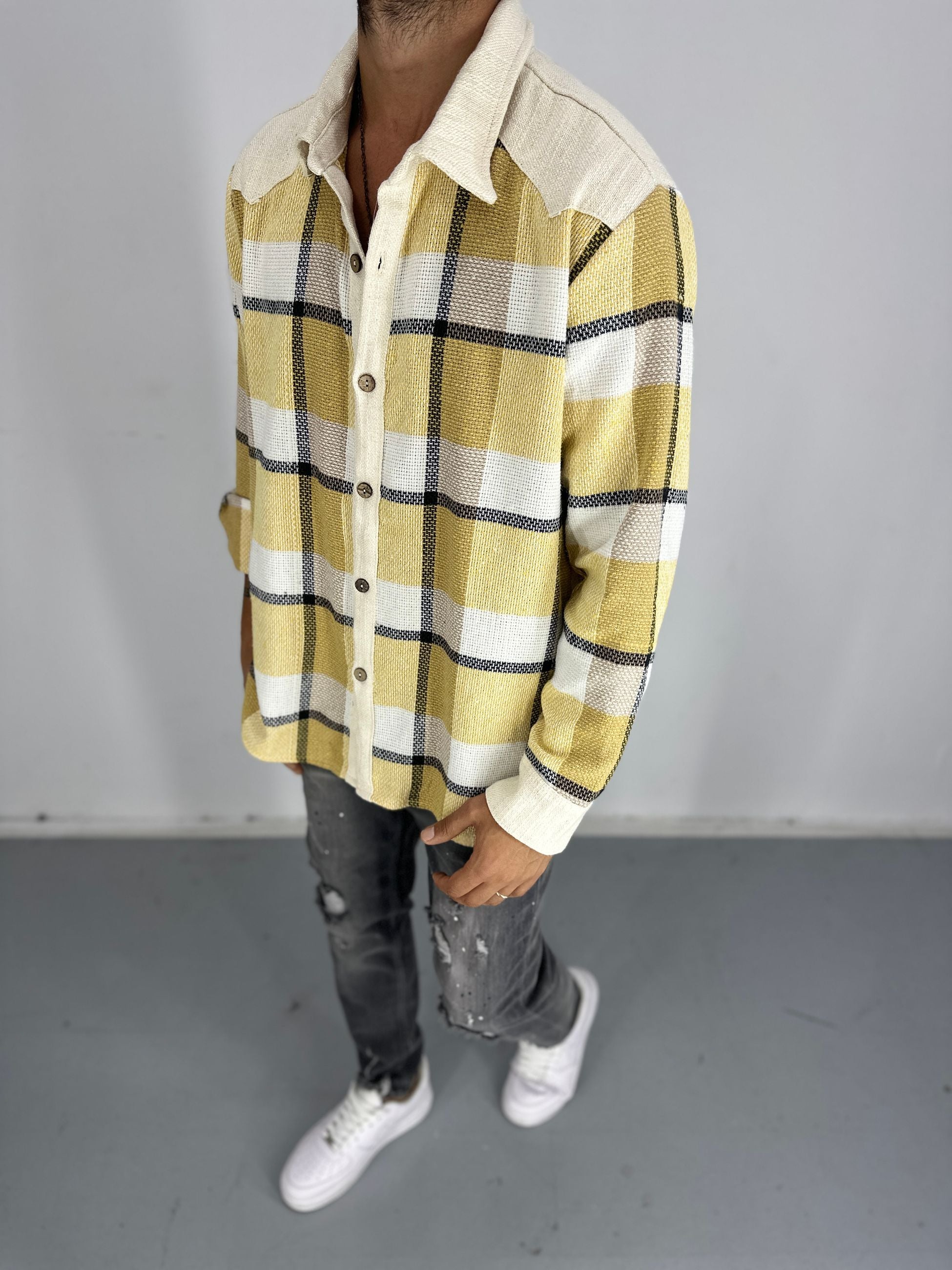 Buldan Kumaş Sarı Ekose Gömlek COC2466