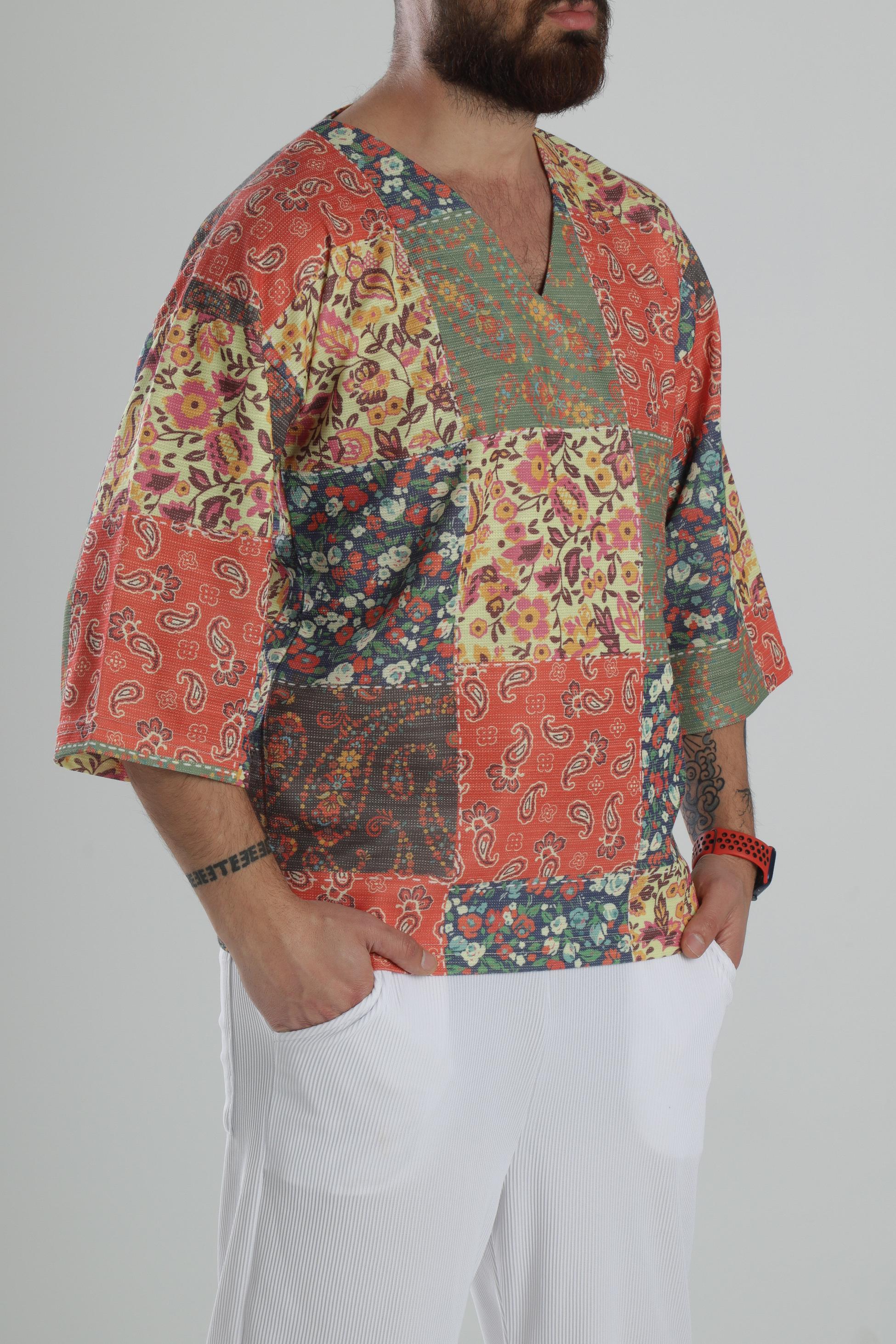 Çiçek Desenli Fakir Kol T-Shirt COC1743