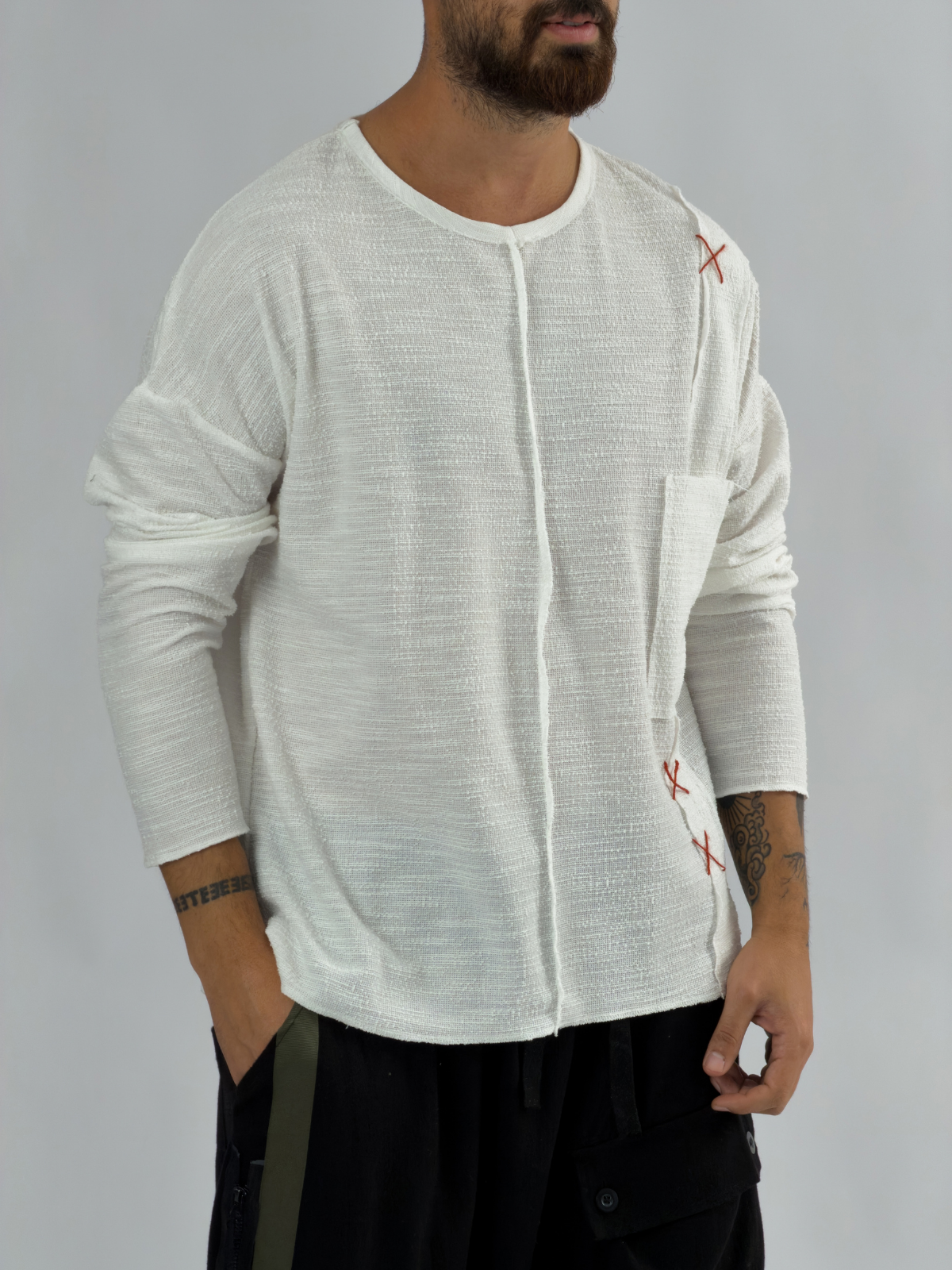 Cepli Tasarım Dikişli Beyaz Erkek Sweatshirt COC3459