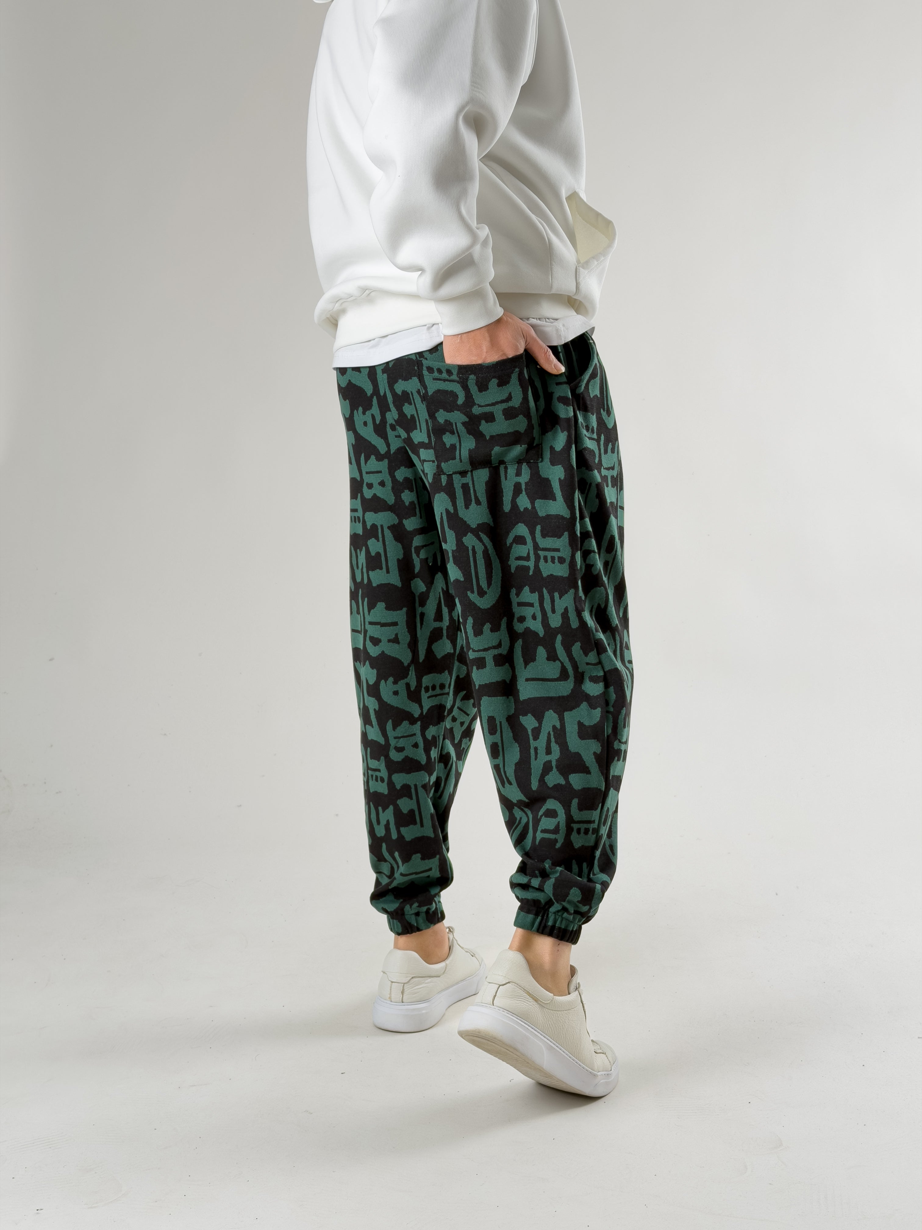 Chinese Desenli Pileli Erkek Jogger Pantolon COC2661