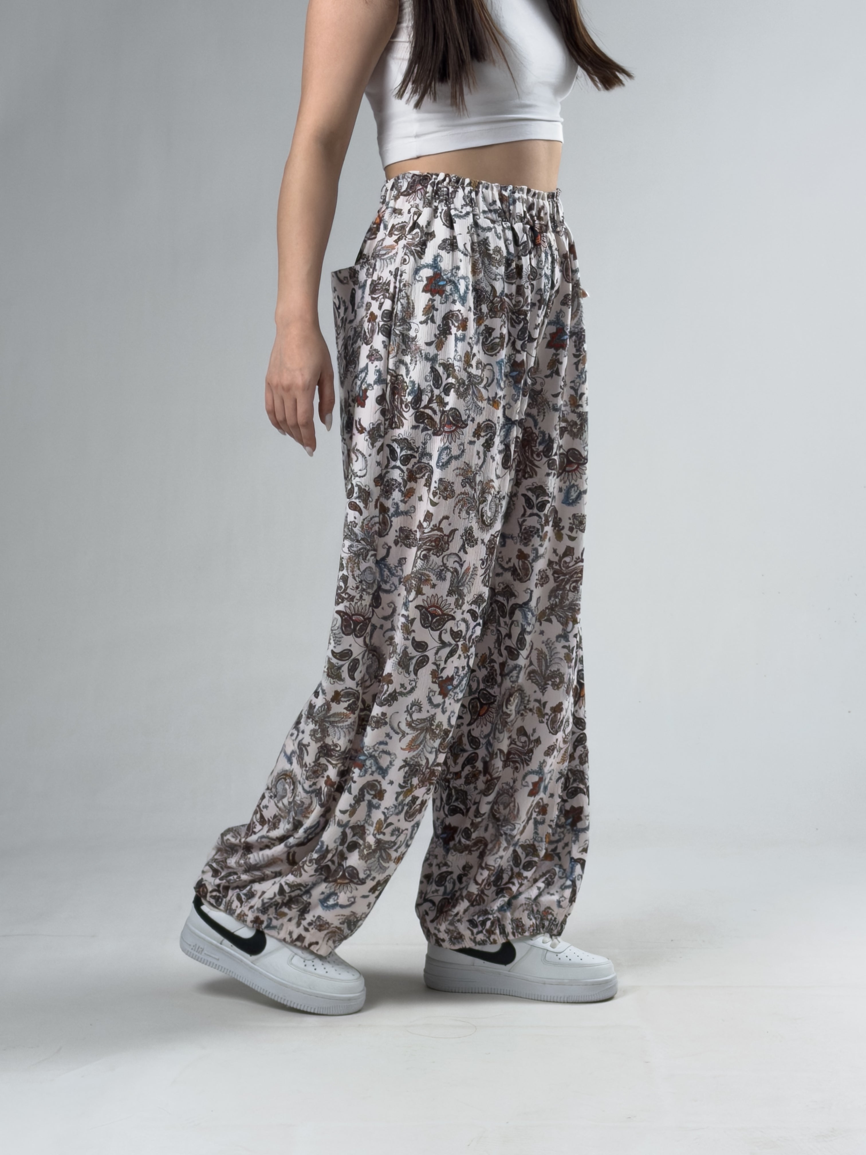 Çiçek Desenli Kadın Oversize Pantolon COC3169
