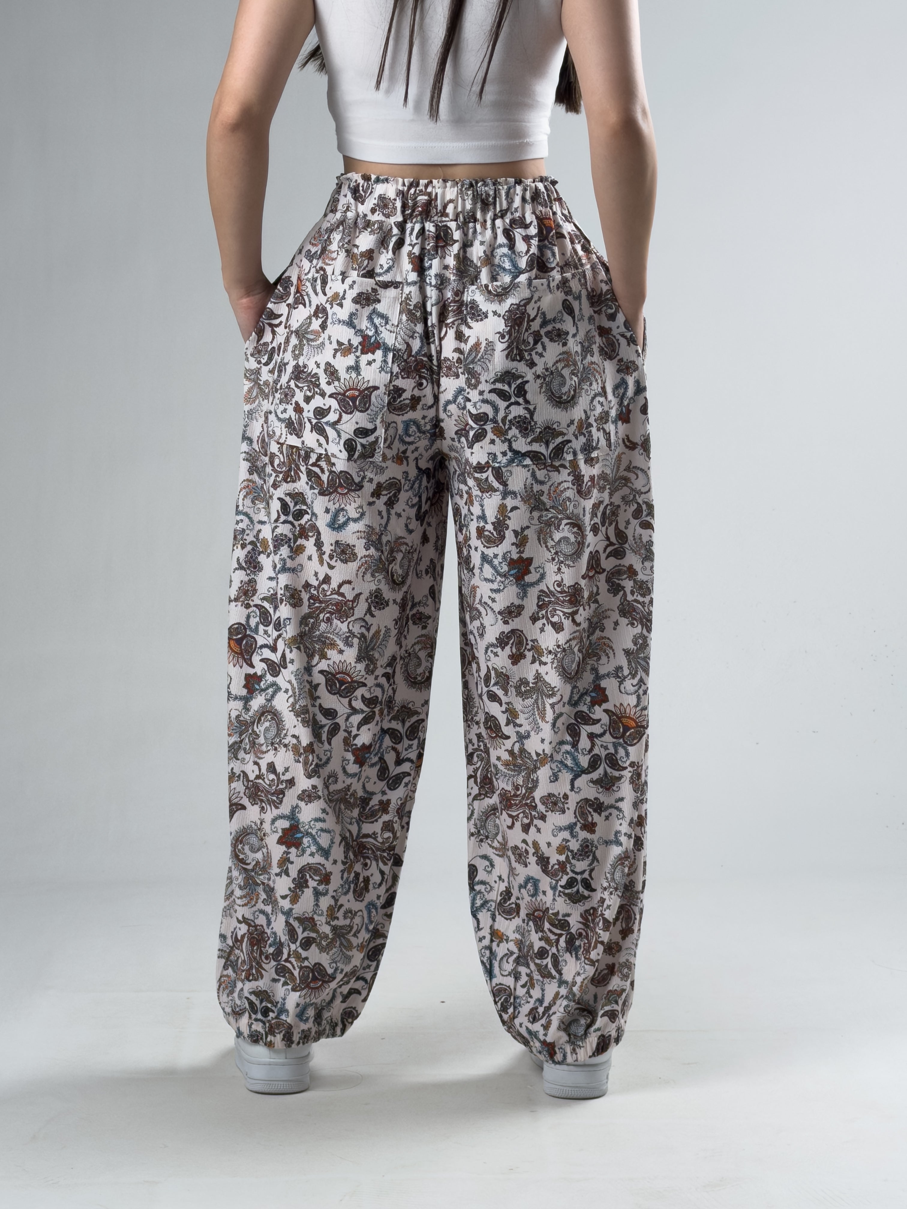 Çiçek Desenli Kadın Oversize Pantolon COC3169