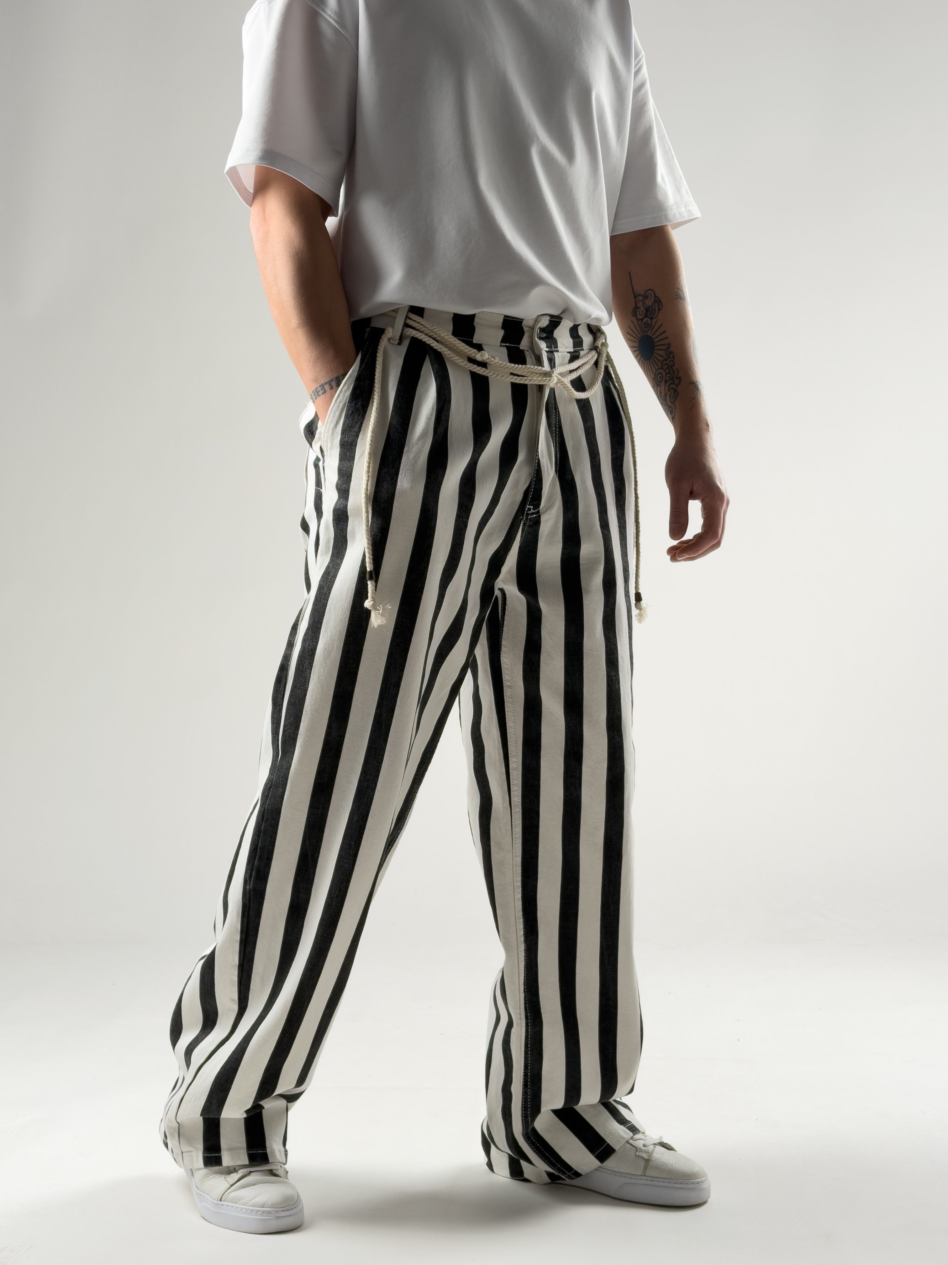 Çizgili Baggy Erkek Kot Pantolon COC2800