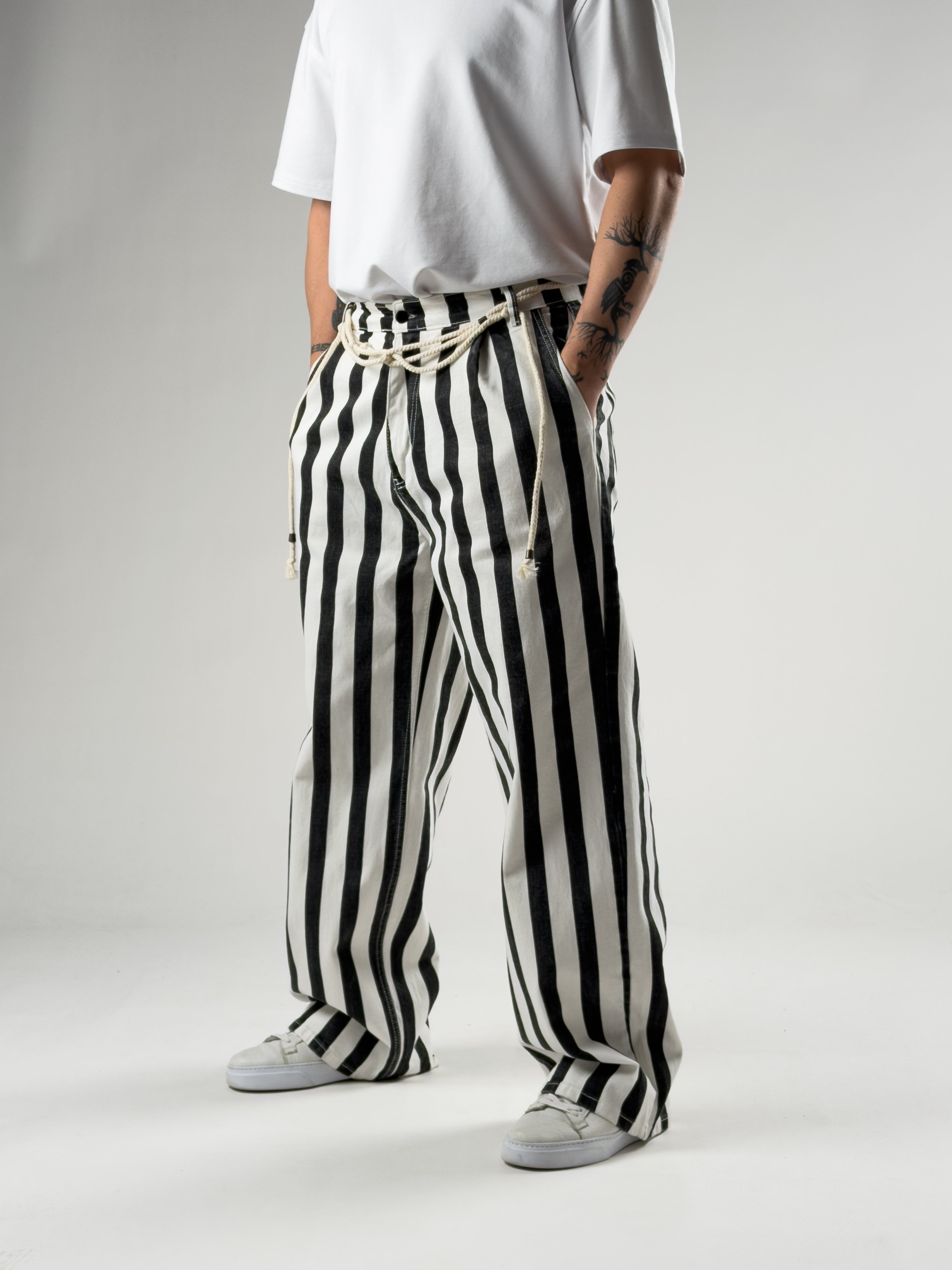 Çizgili Baggy Erkek Kot Pantolon COC2800