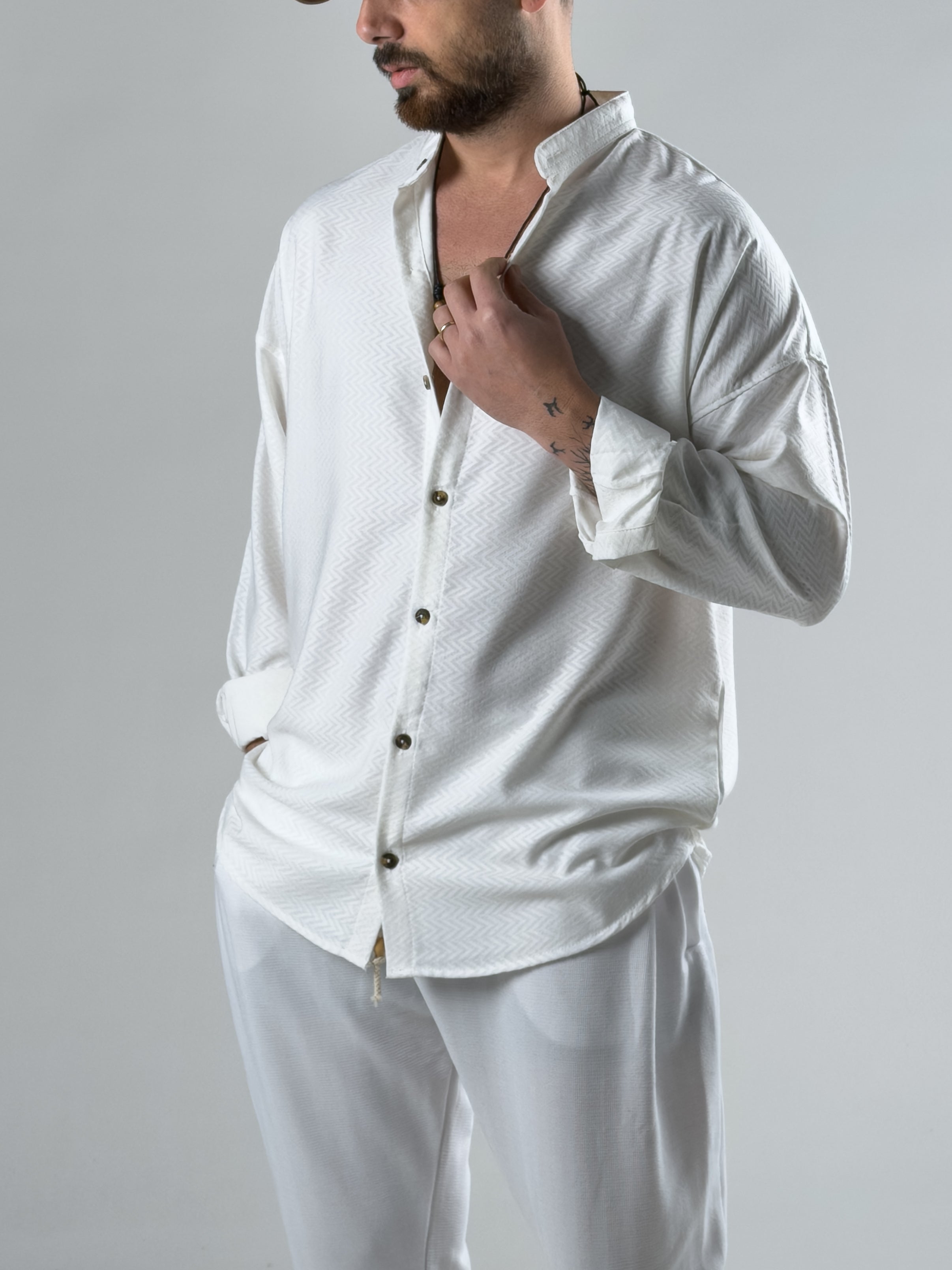 Desenli Beyaz Erkek Gömlek COC2980