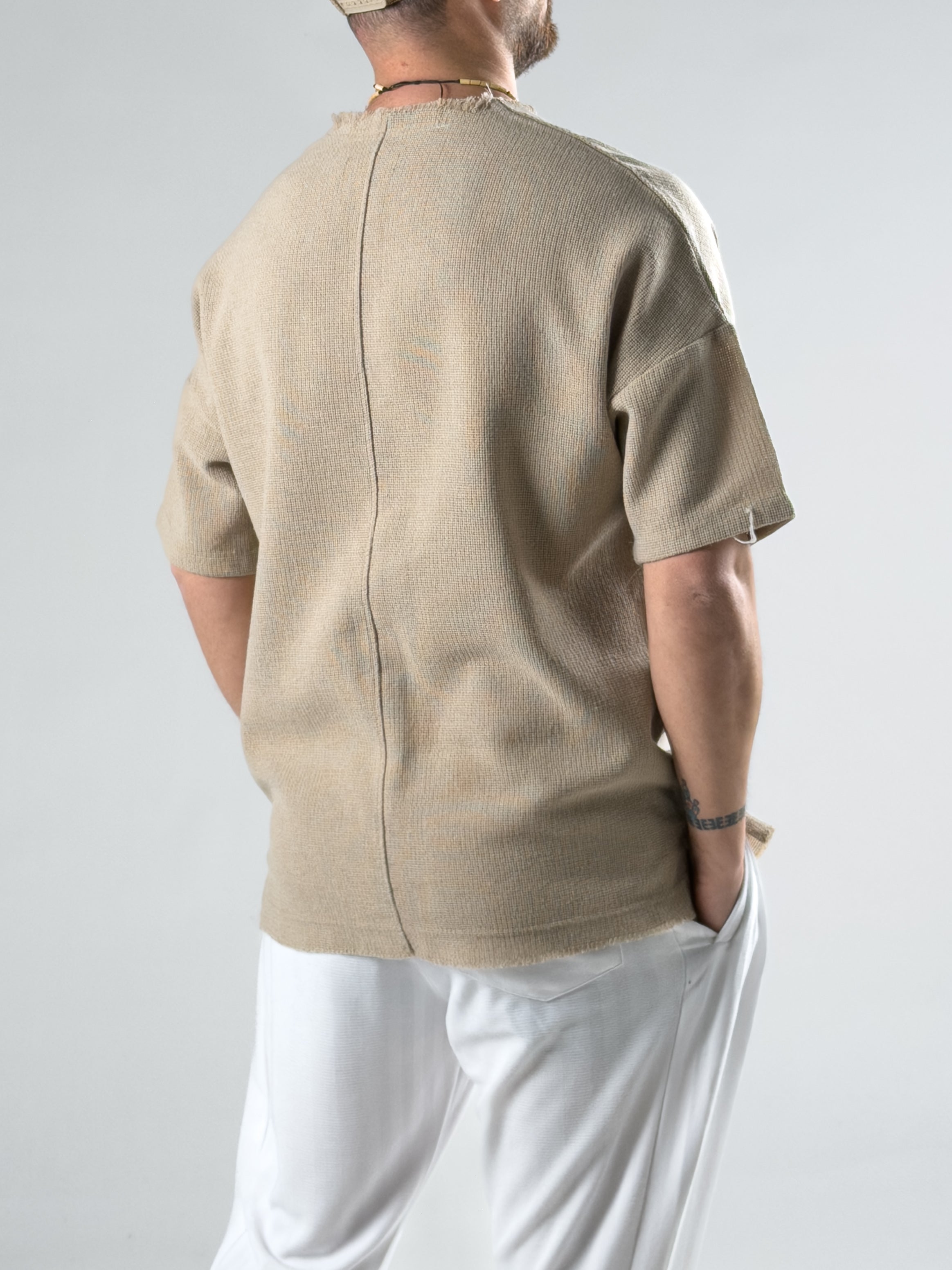 Desenli Cep Detaylı Kahverengi Bohem T-Shirt COC2982