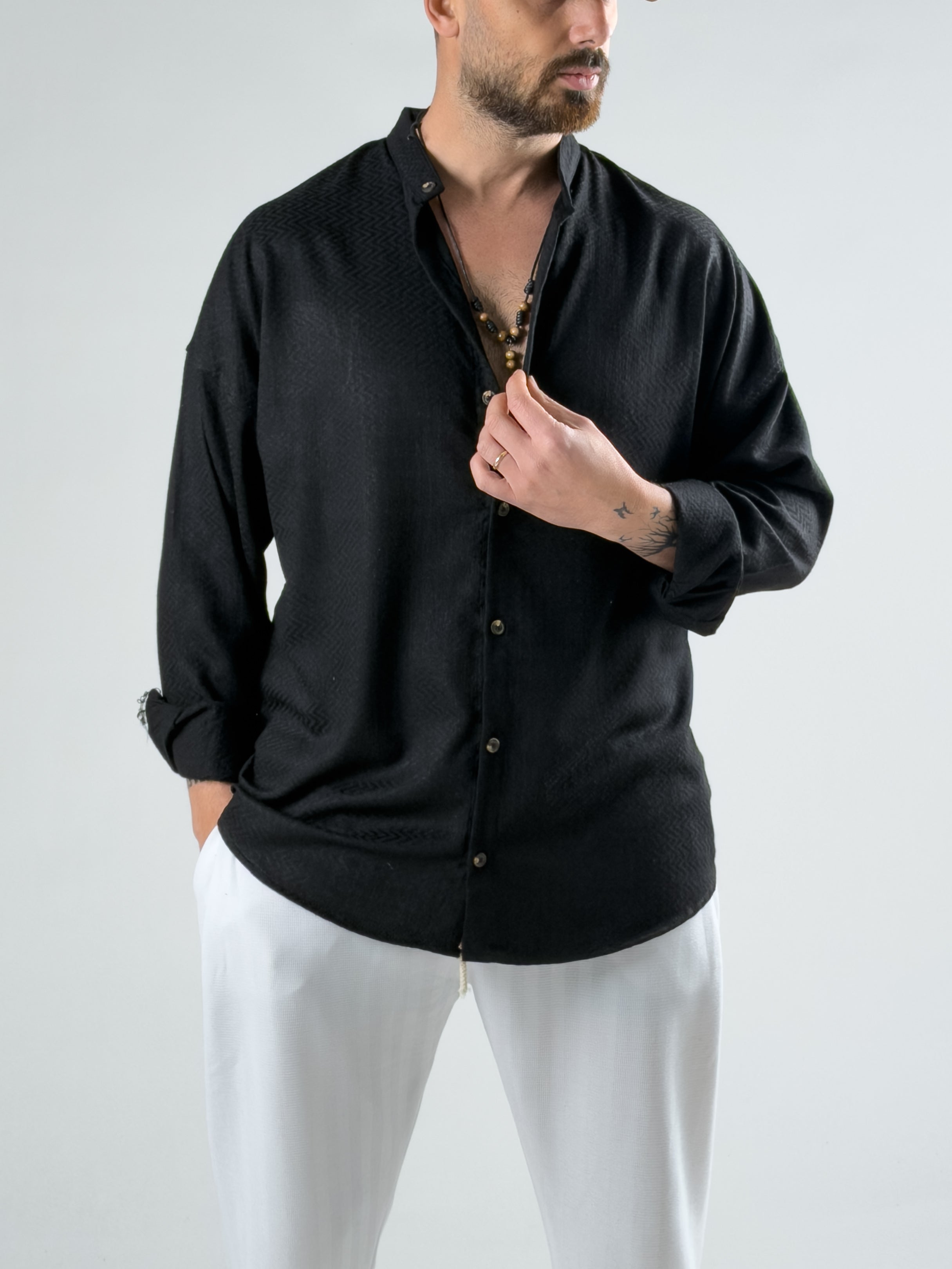 Desenli Siyah Erkek Gömlek COC2984