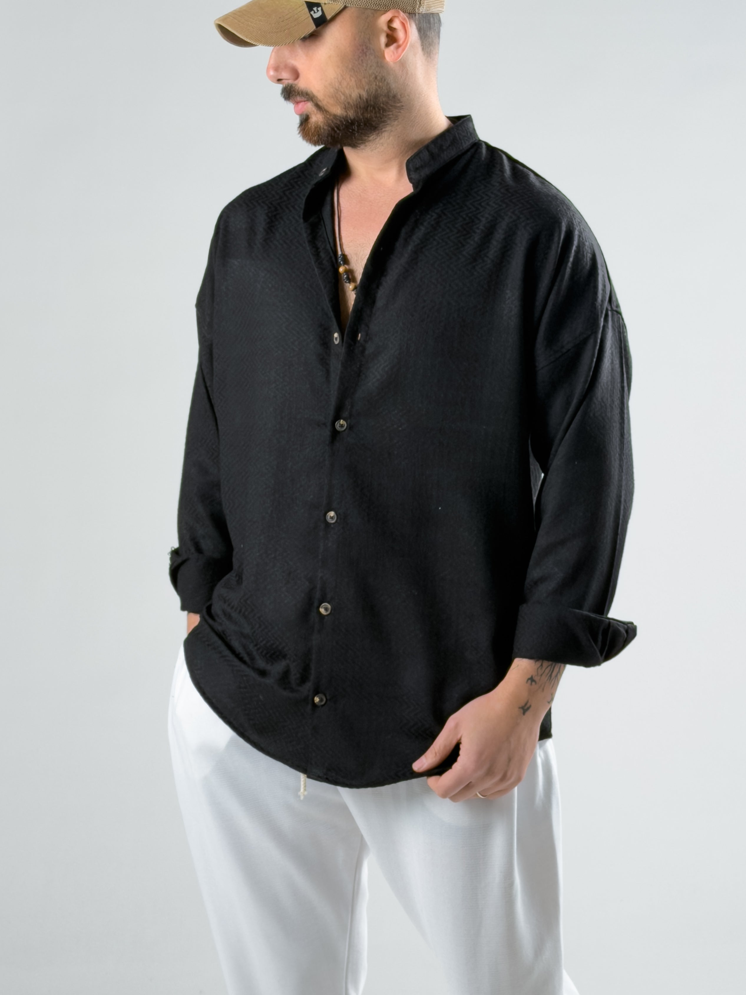 Desenli Siyah Erkek Gömlek COC2984