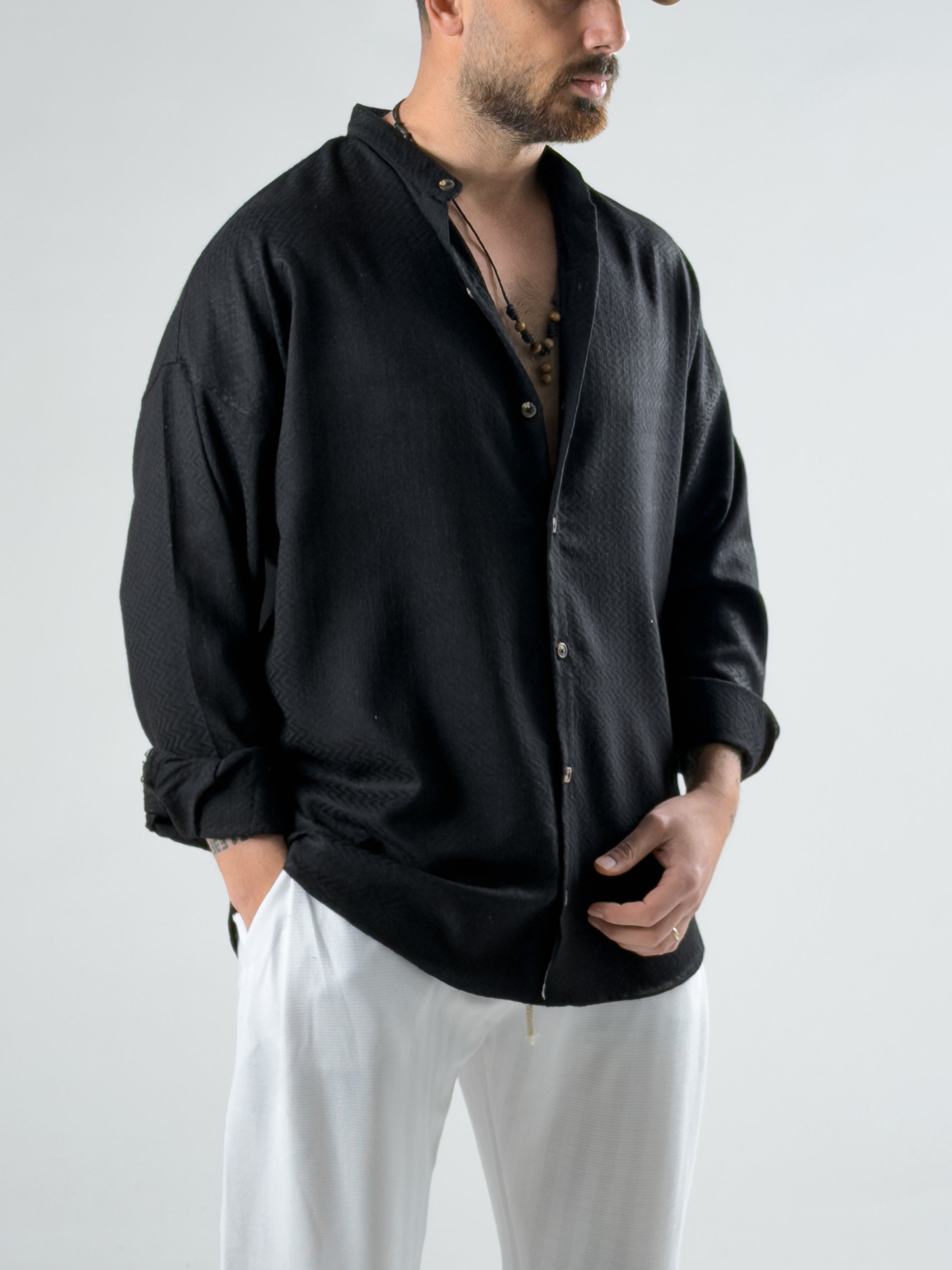 Desenli Siyah Erkek Gömlek COC2984