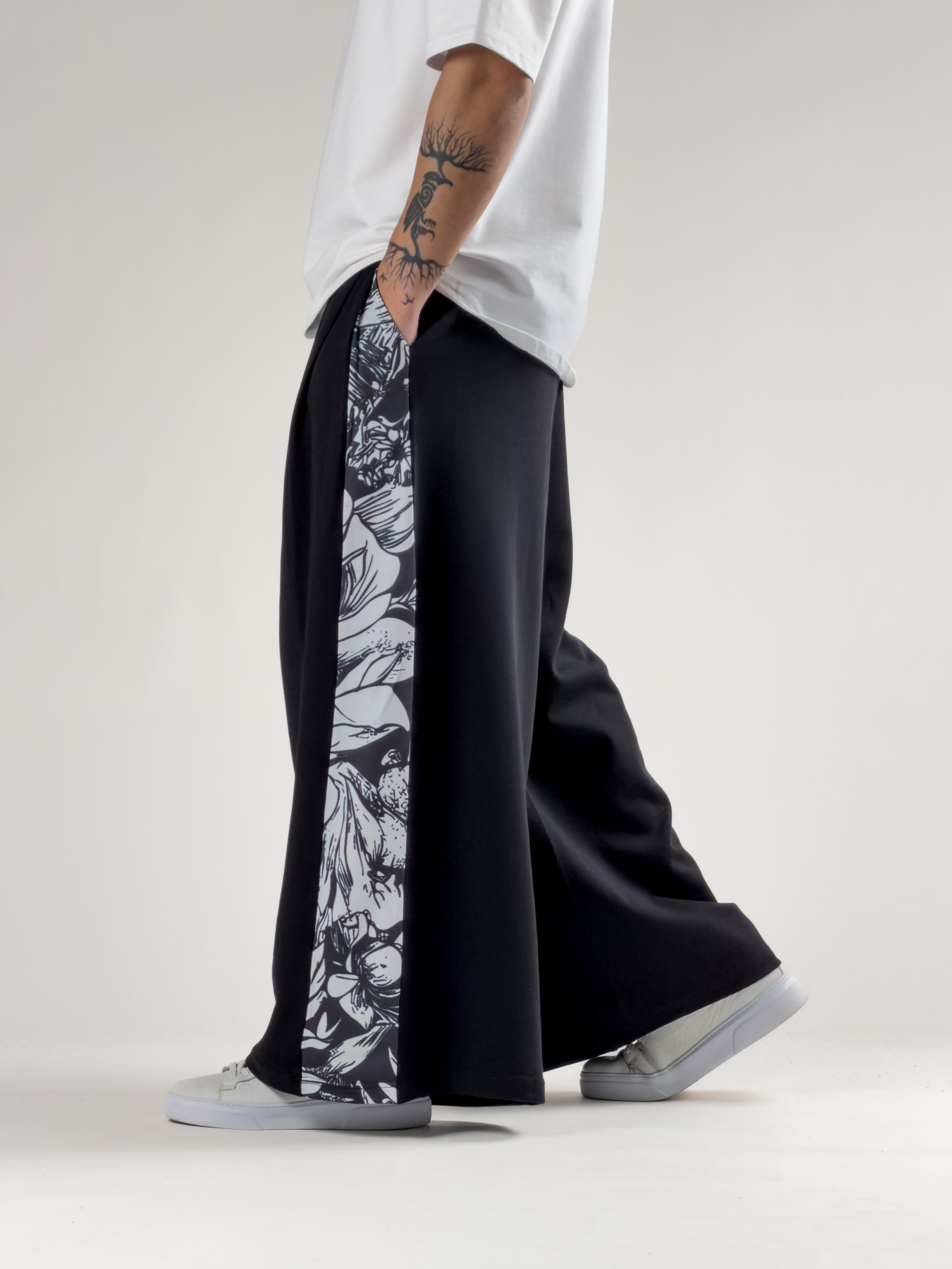 Desenli Siyah Oversize Erkek Samurai Pantolon COC2771