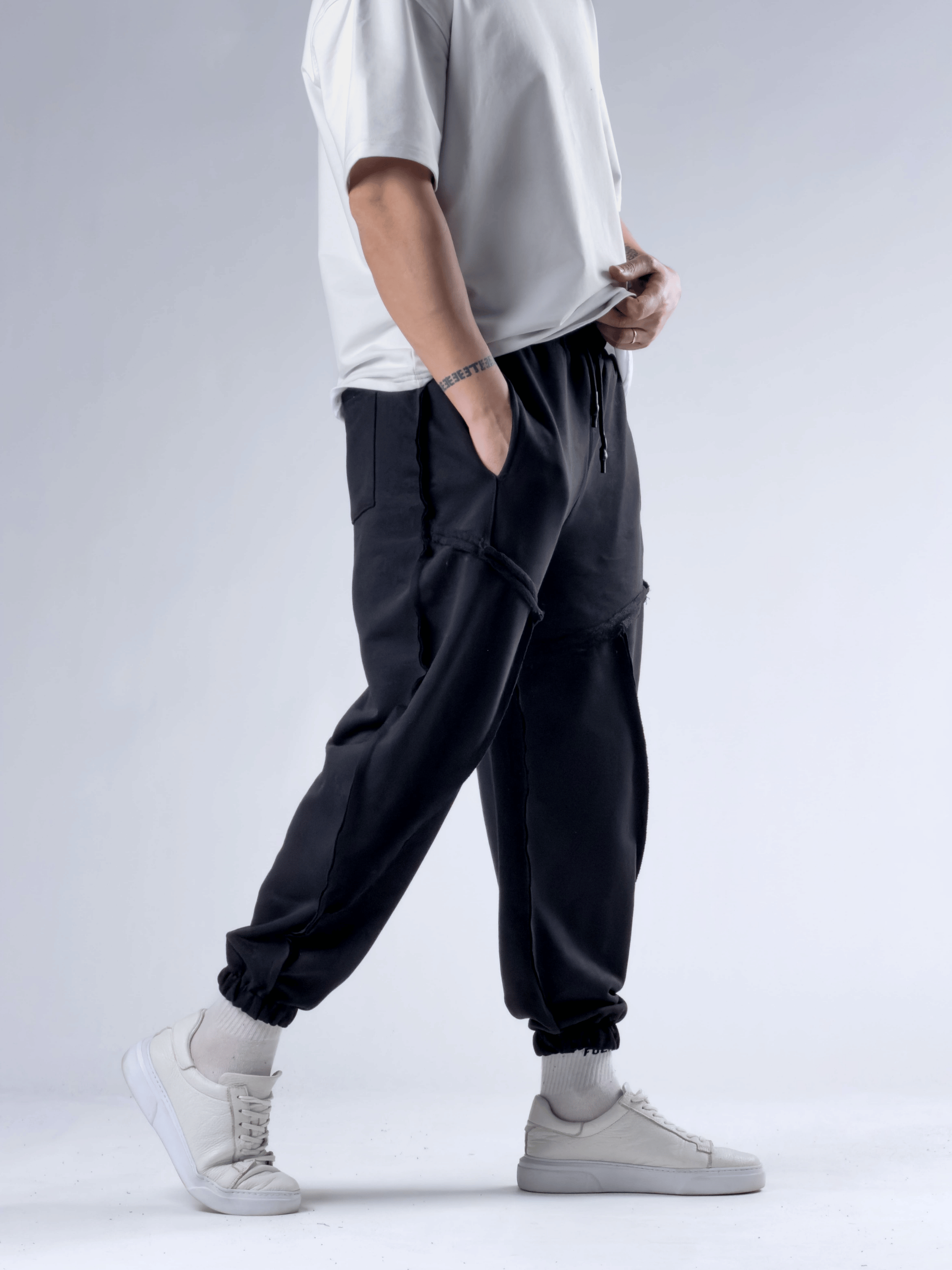 Dikiş Detaylı Siyah Erkek Jogger Pantolon COC2772