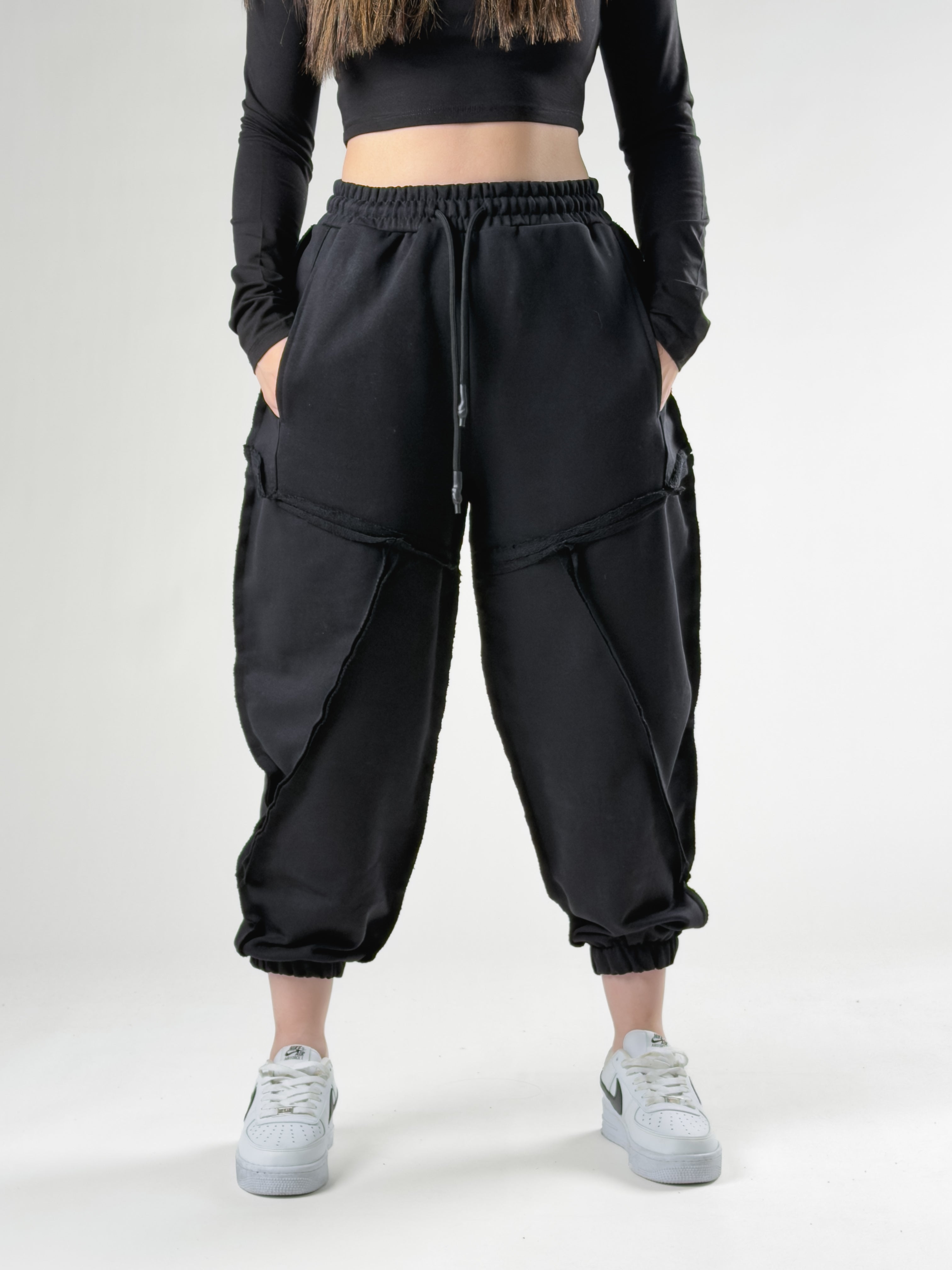 Dikiş Detaylı Siyah Kadın Jogger Pantolon COC2758