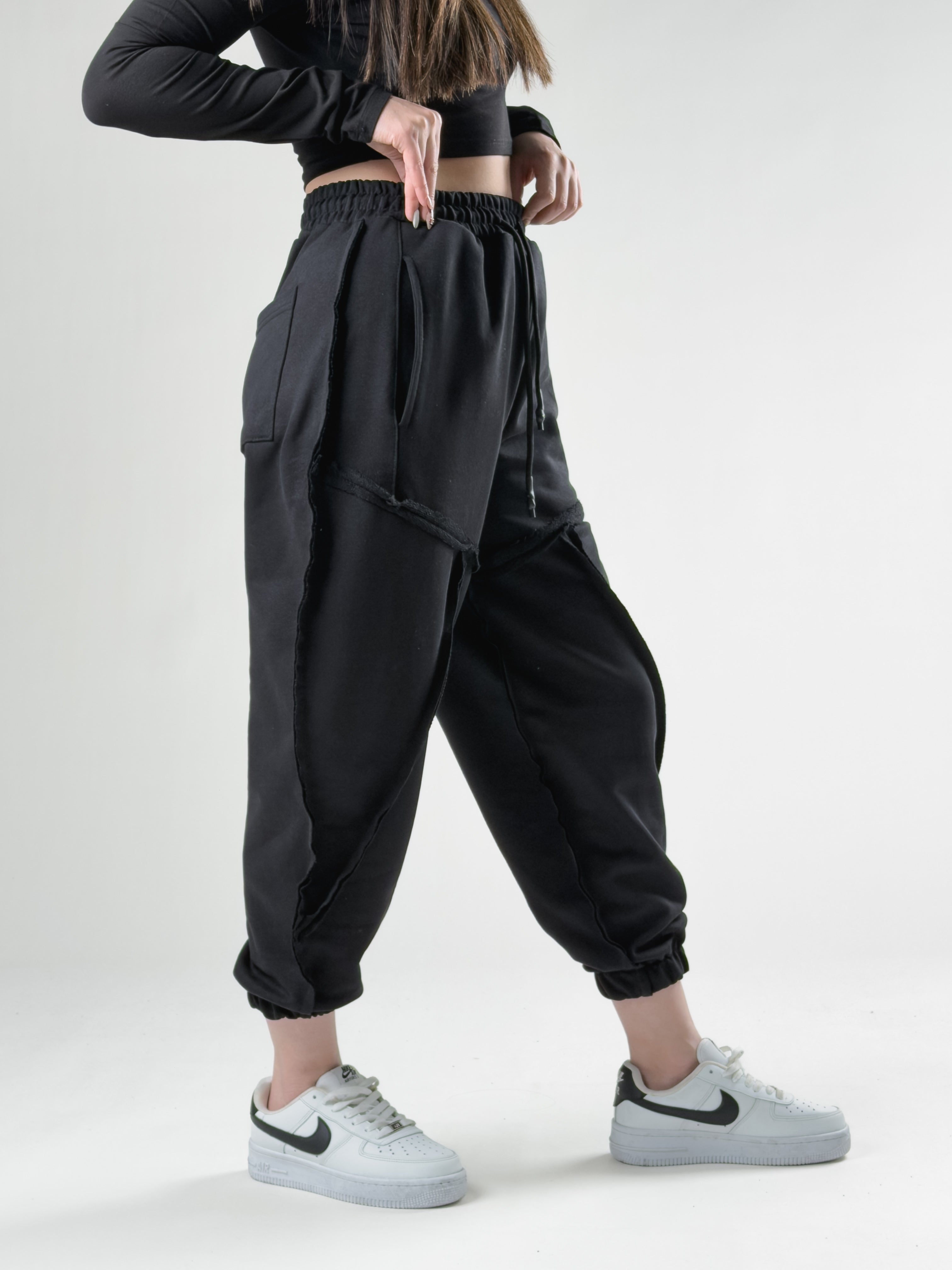 Dikiş Detaylı Siyah Kadın Jogger Pantolon COC2758