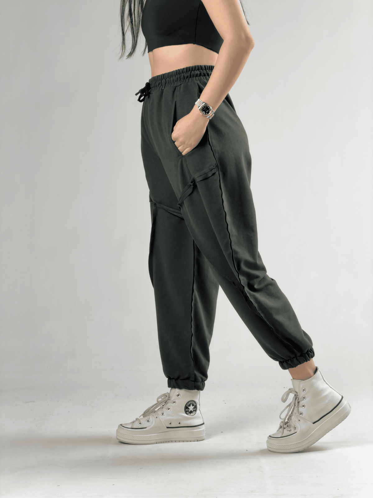 Dikiş Detaylı Yeşil Kadın Jogger Pantolon COC3144