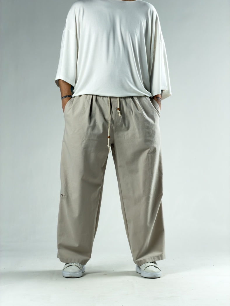 Diz Detaylı Bej Erkek Baggy Pantolon COC3133