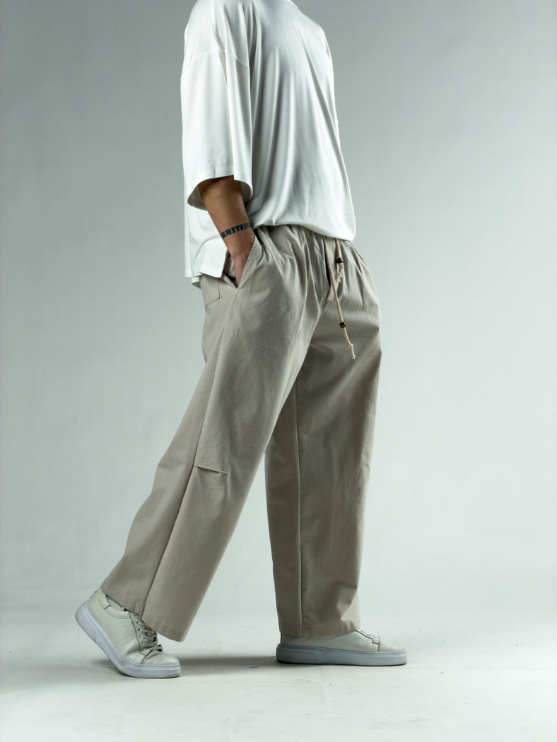 Diz Detaylı Bej Erkek Baggy Pantolon COC3133