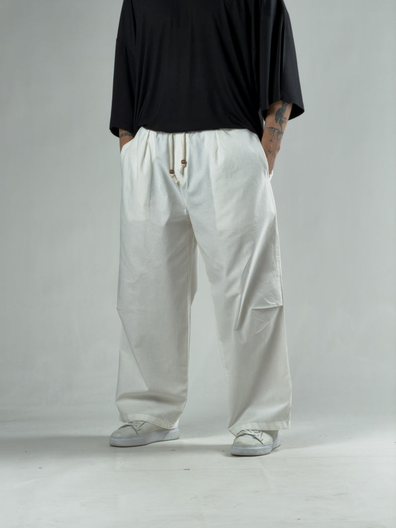Diz Detaylı Beyaz Erkek Baggy Pantolon COC3131