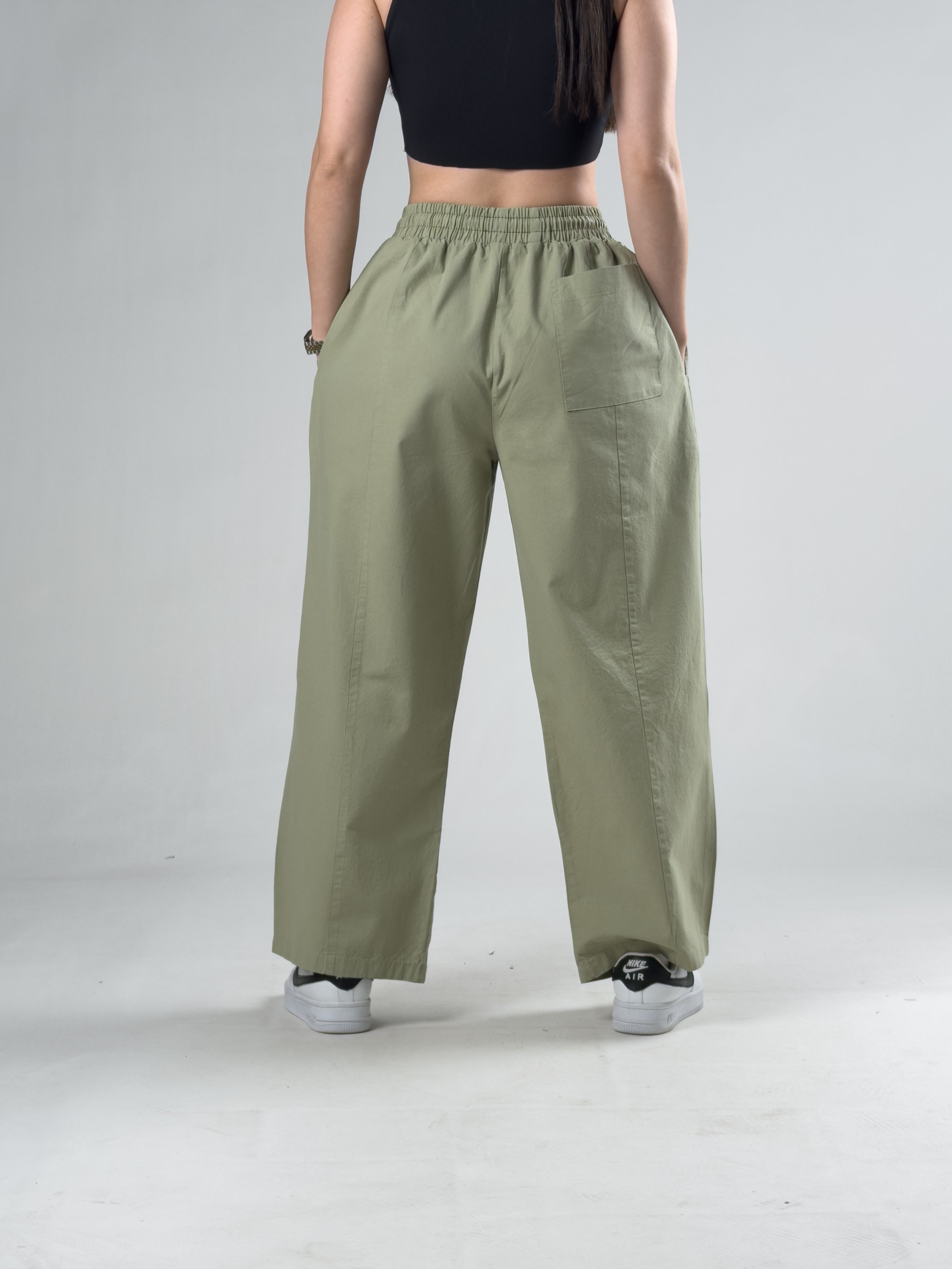 Diz Detaylı Haki Kadın Baggy Pantolon COC3092
