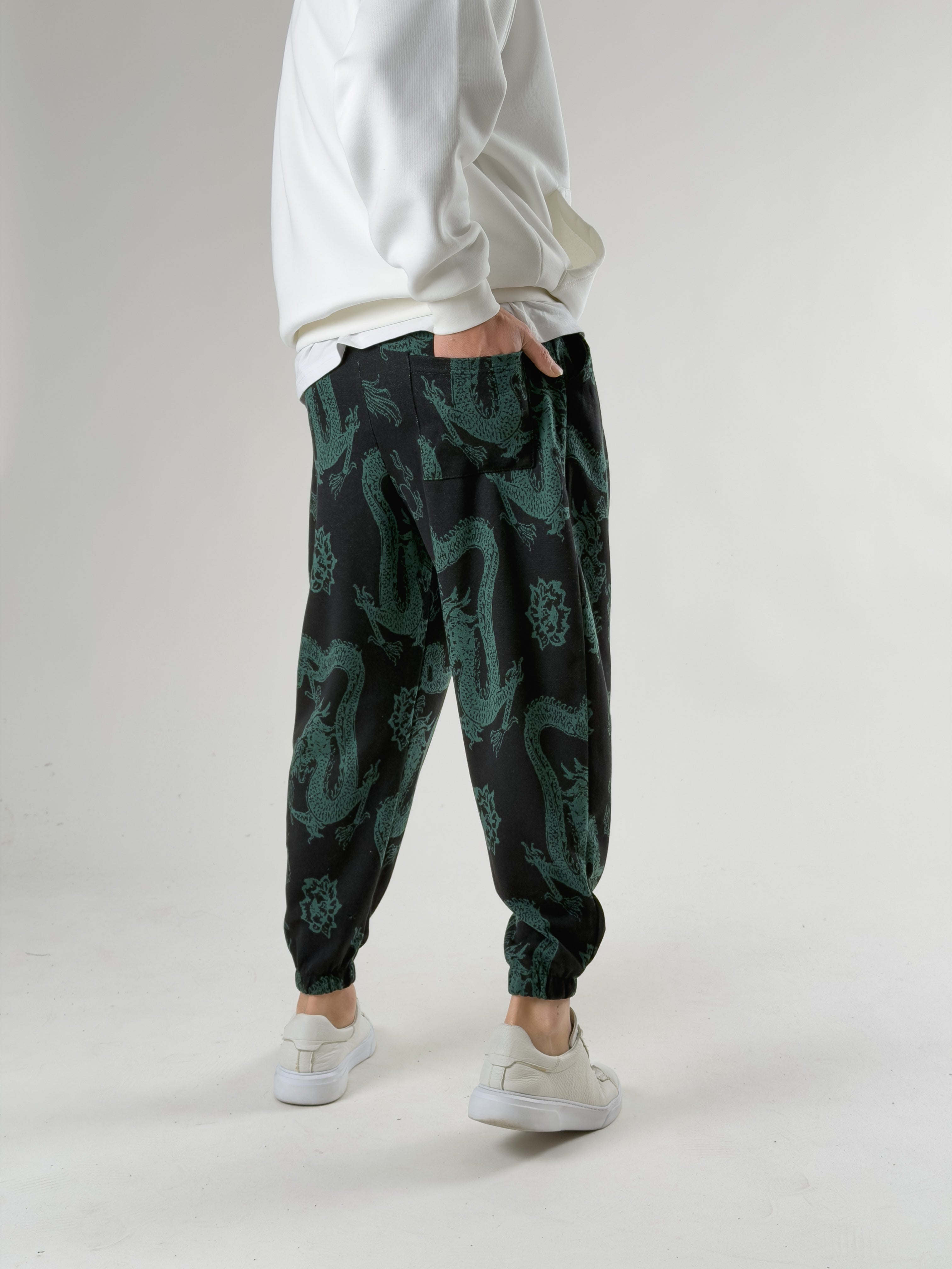 Ejder Desenli Pileli Erkek Jogger Pantolon COC2665