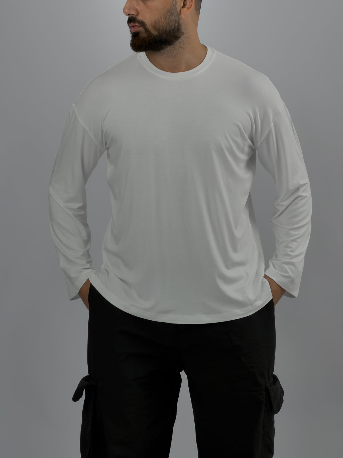 Ekru Bisiklet Yaka Basic Erkek Sweatshirt COC3542