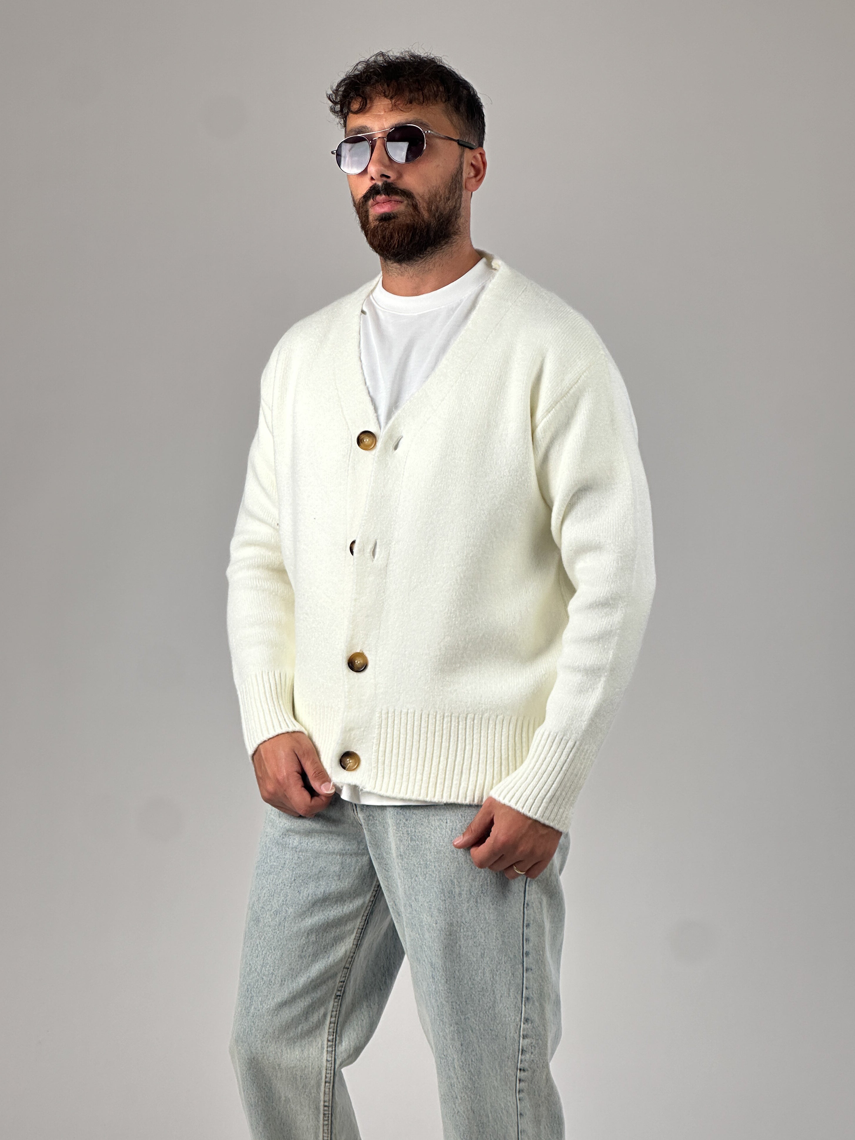 Ekru Erkek Triko Hırka COC1028