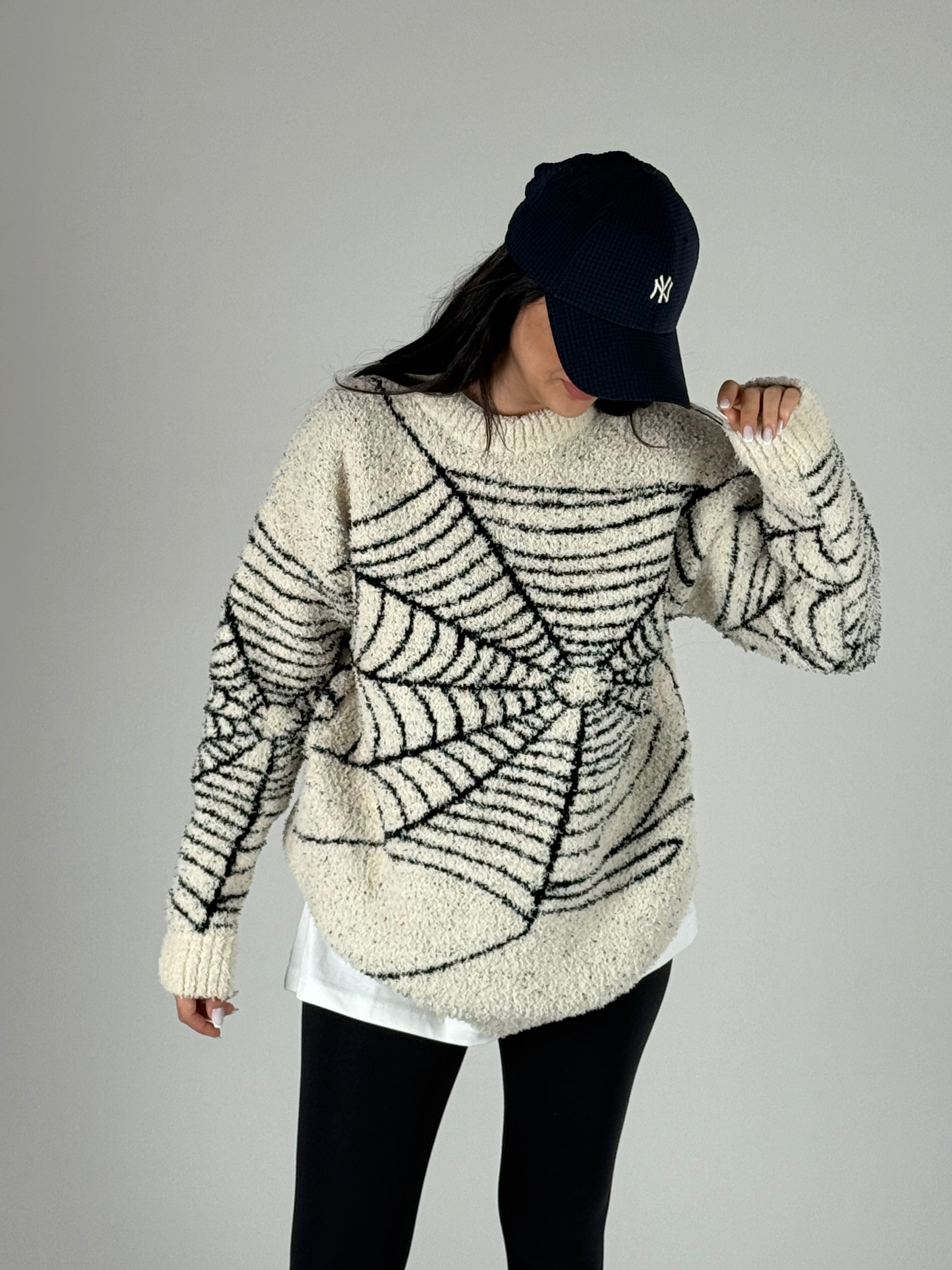 Ekru Örümcek Ağı Peluş Kadın Sweat COC1182