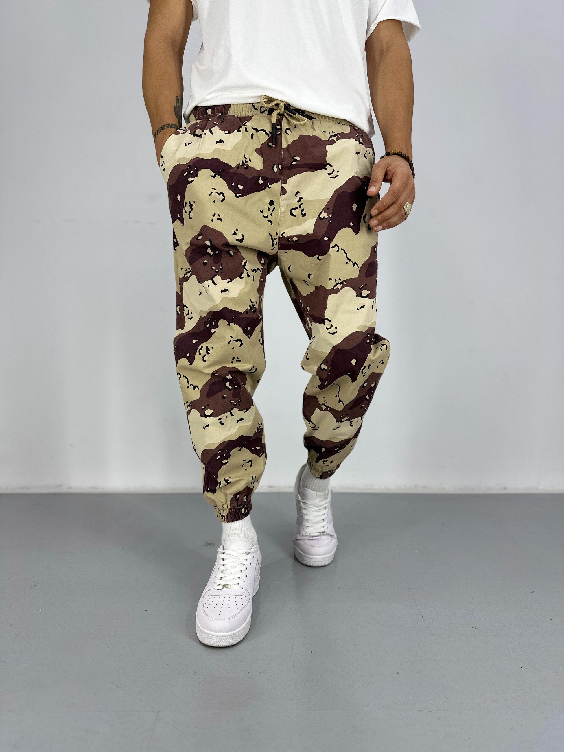 Erkek Gabardin Kahverengi Kamuflaj Jogger COC2387