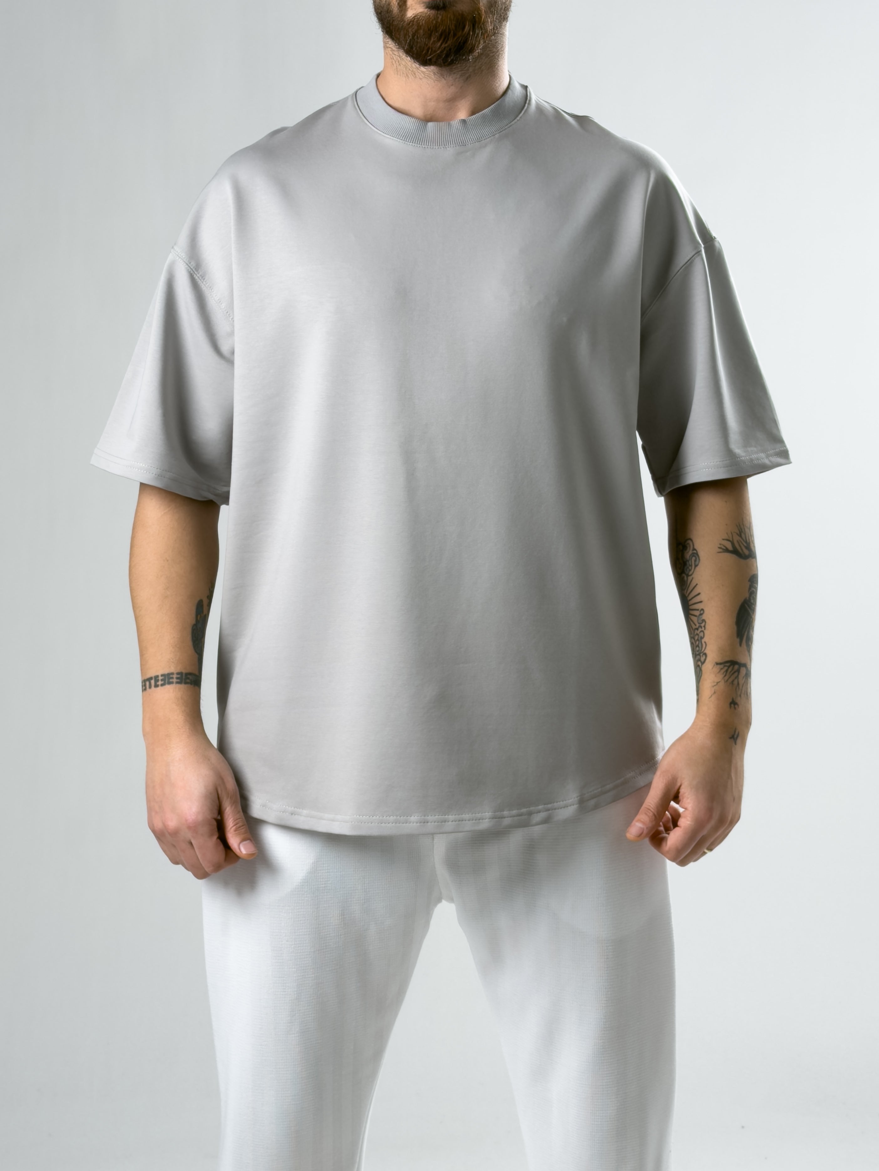 Erkek Gri Basic Oversize T-shirt COC2912