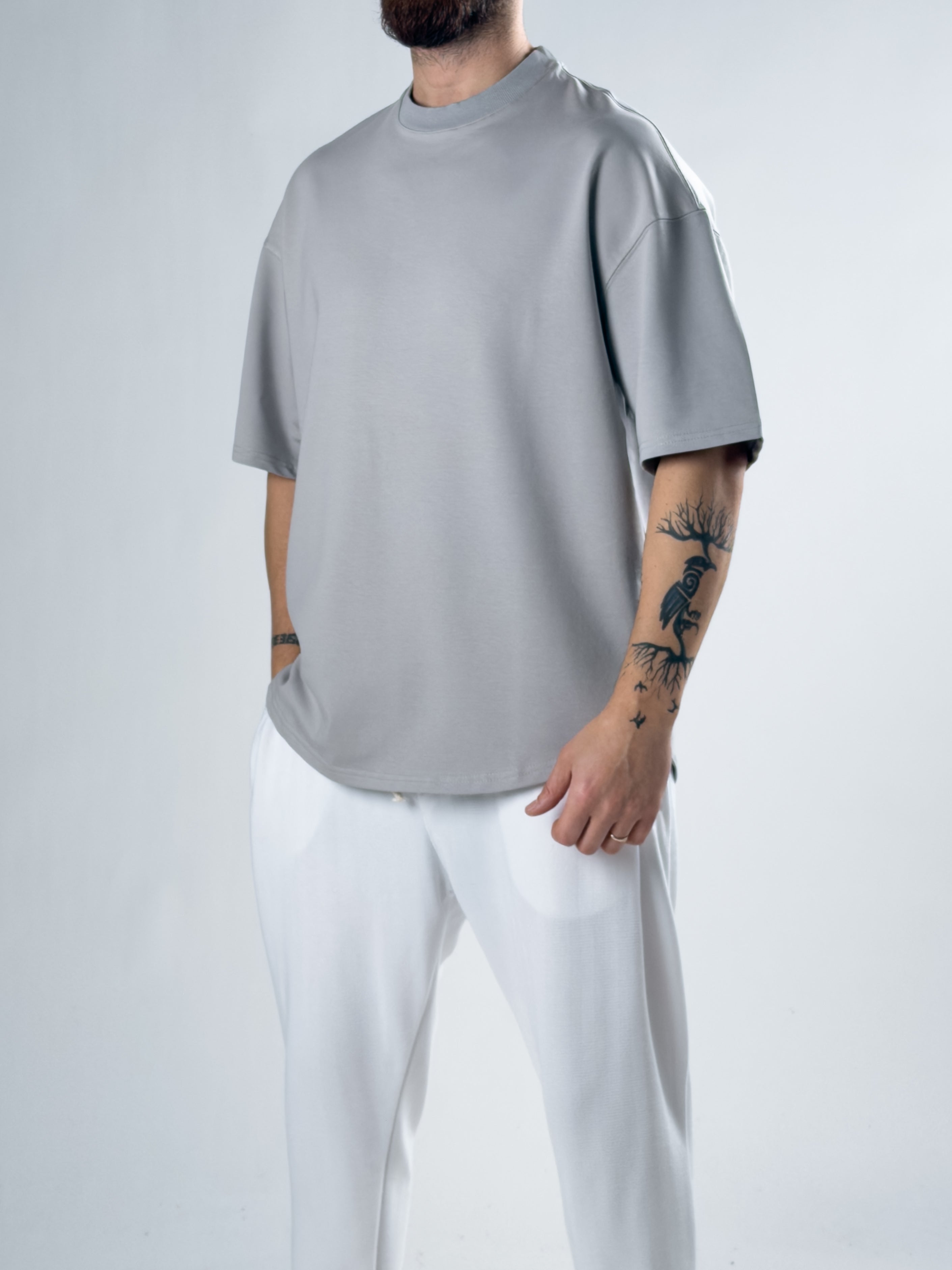 Erkek Gri Basic Oversize T-shirt COC2912
