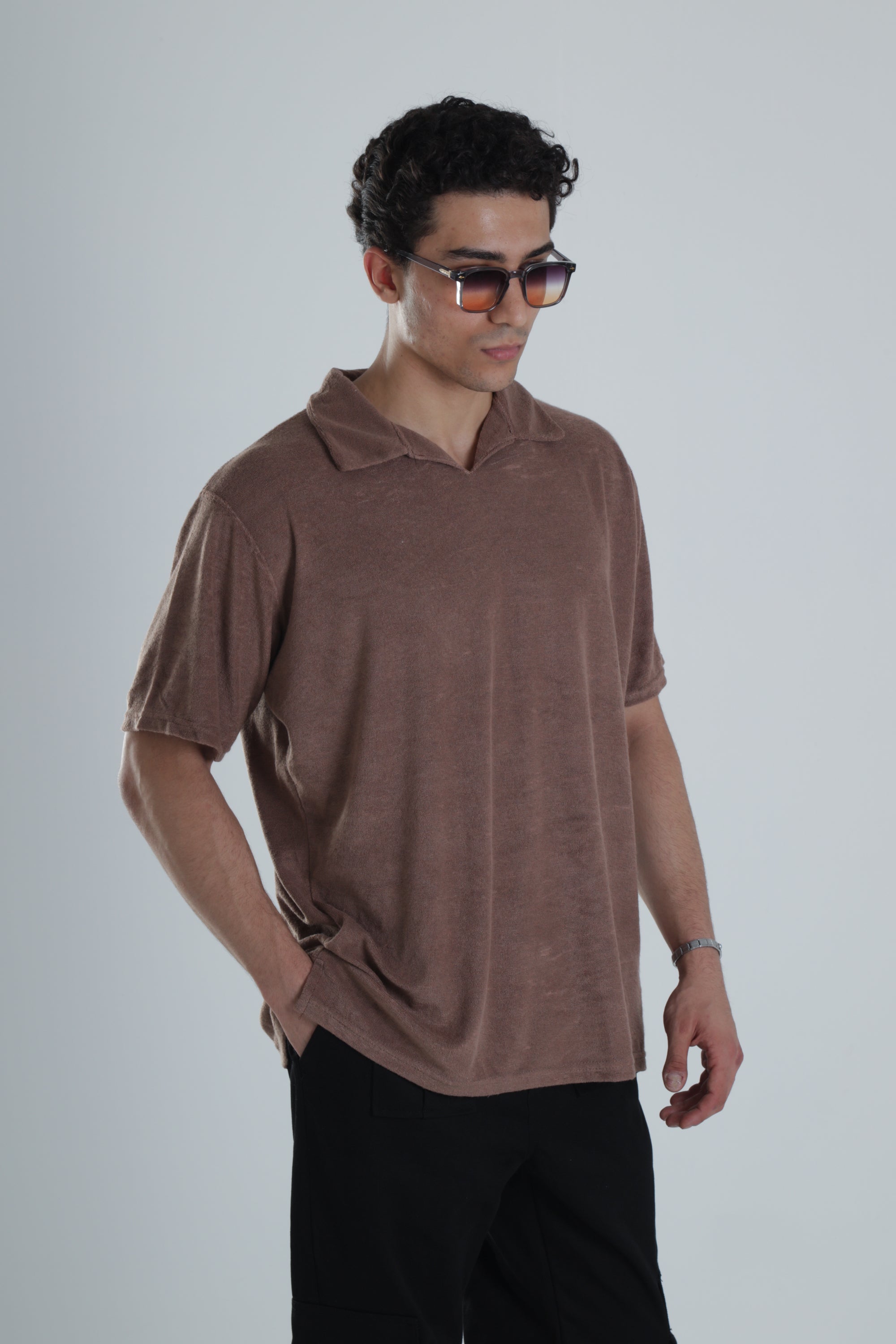 Erkek Kahve T-Shirt Dokuma Kumaş COC1157
