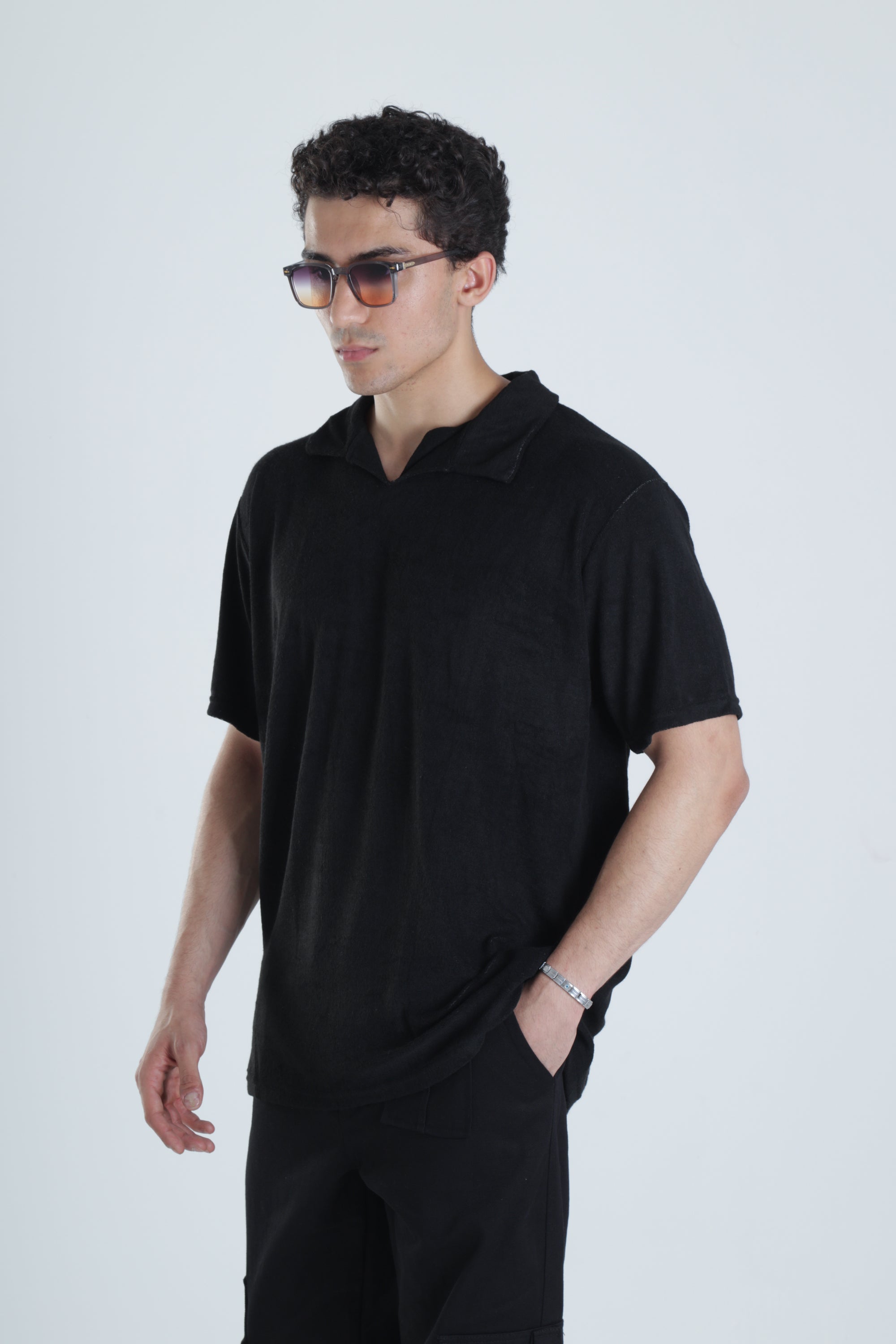 Erkek Siyah T-Shirt Dokuma Kumaş COC1158