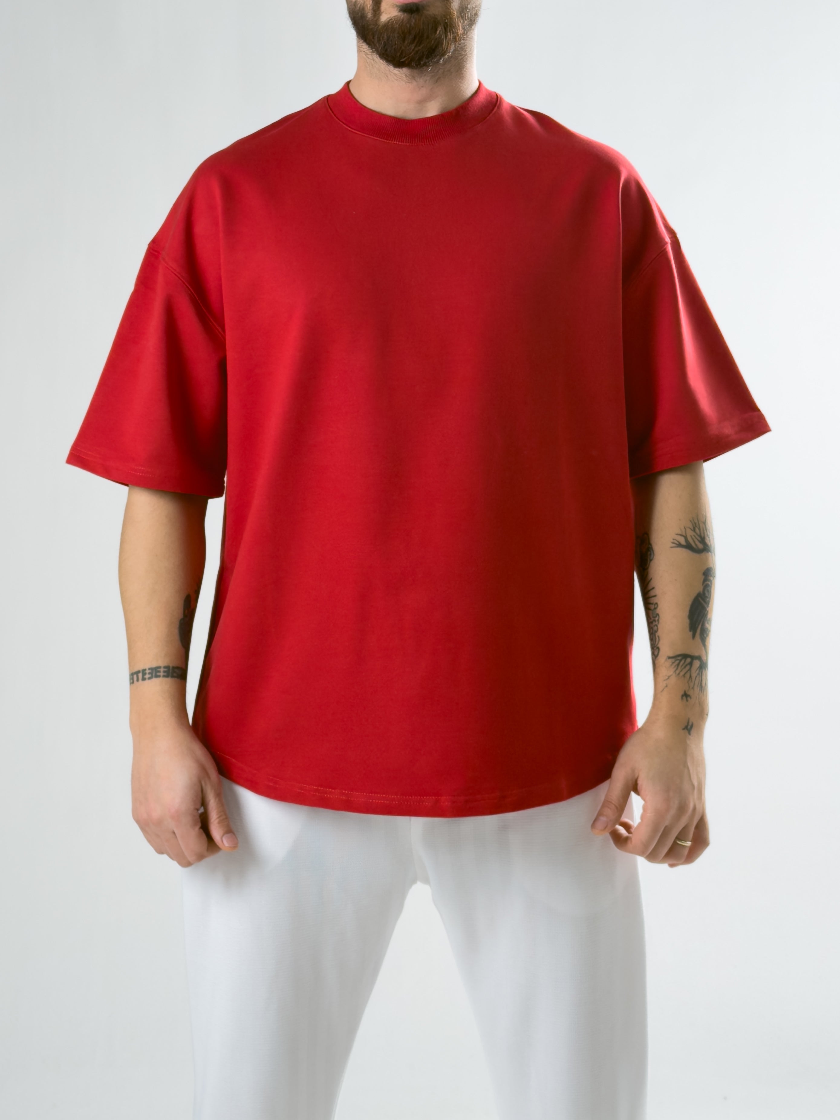 Erkek Kırmızı Basic Oversize T-shirt COC2911