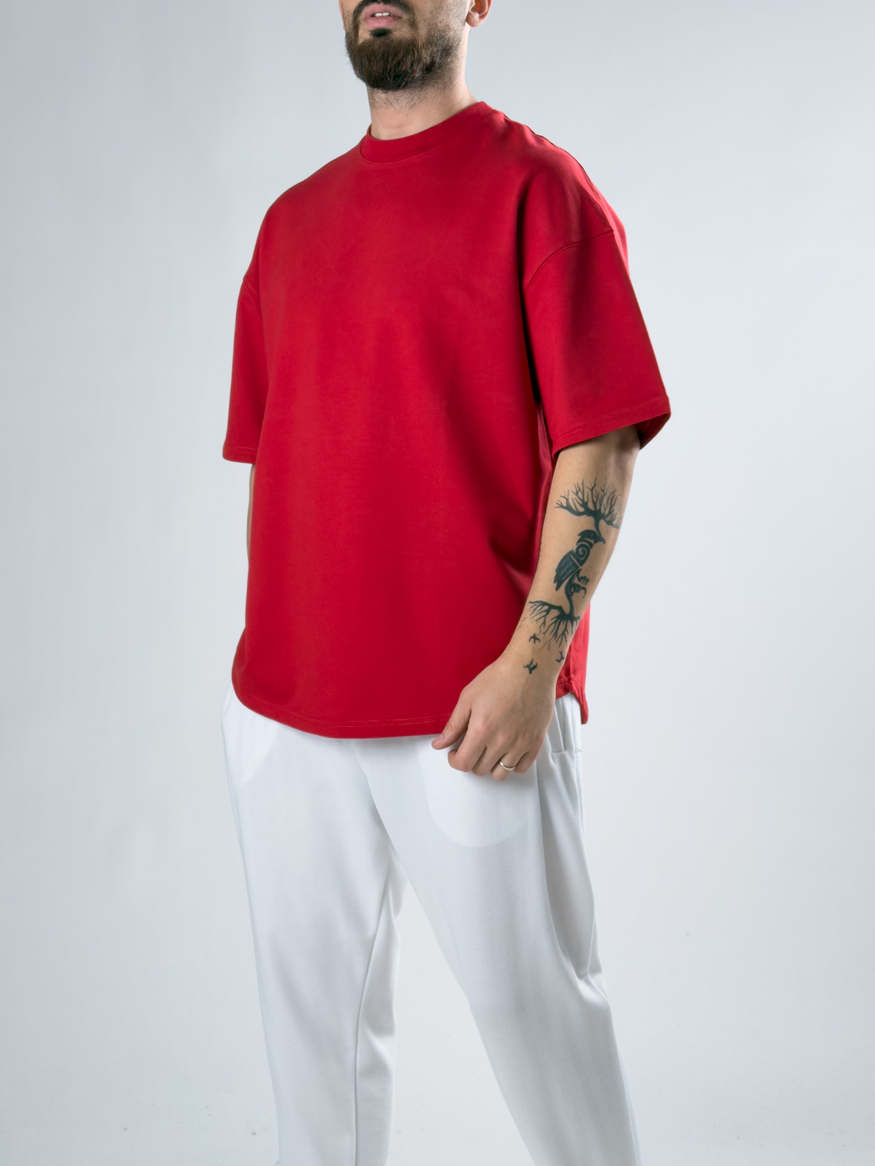 Erkek Kırmızı Basic Oversize T-shirt COC2911