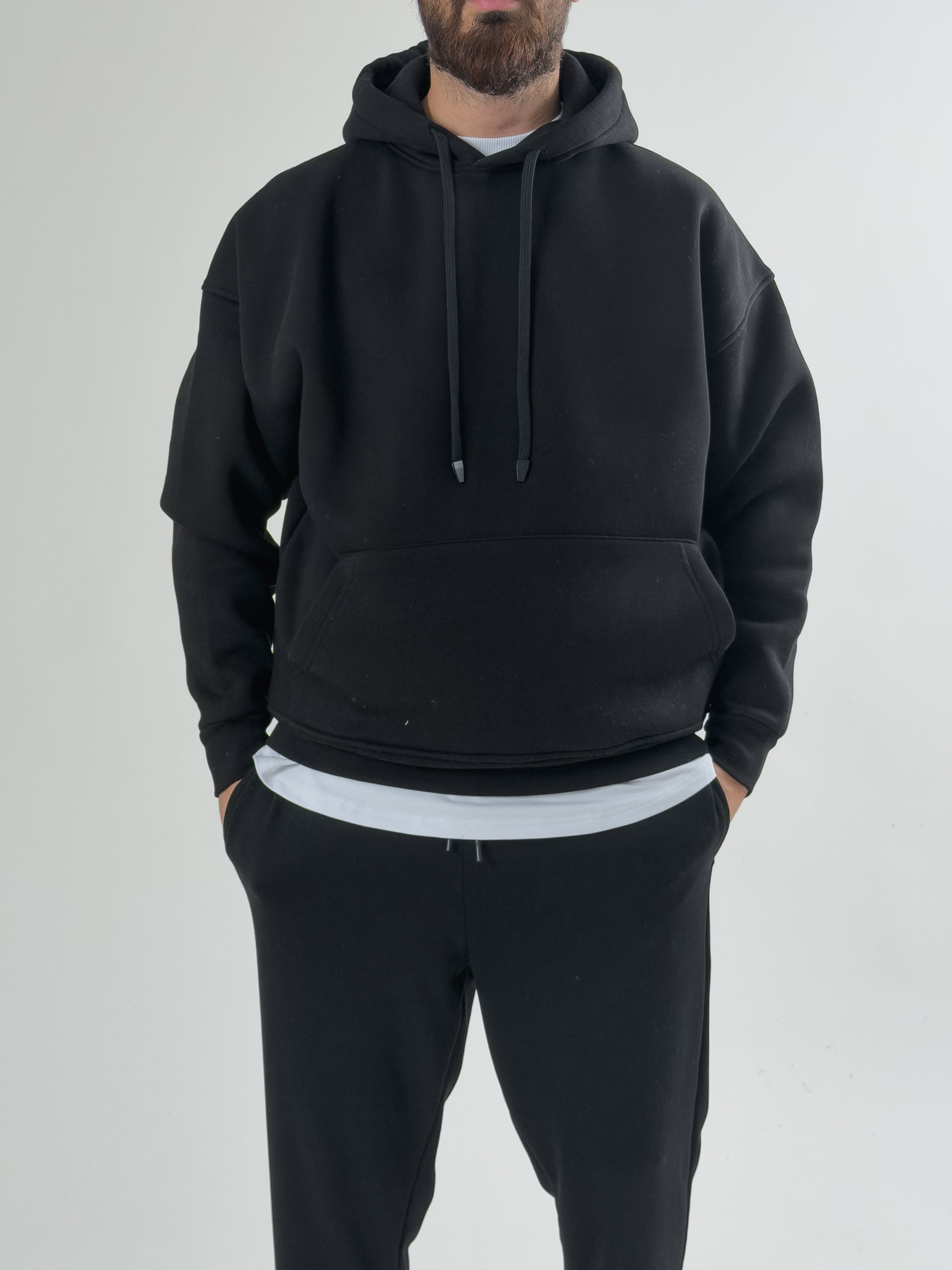 Erkek Şardonlu Siyah Hoodie COC2606