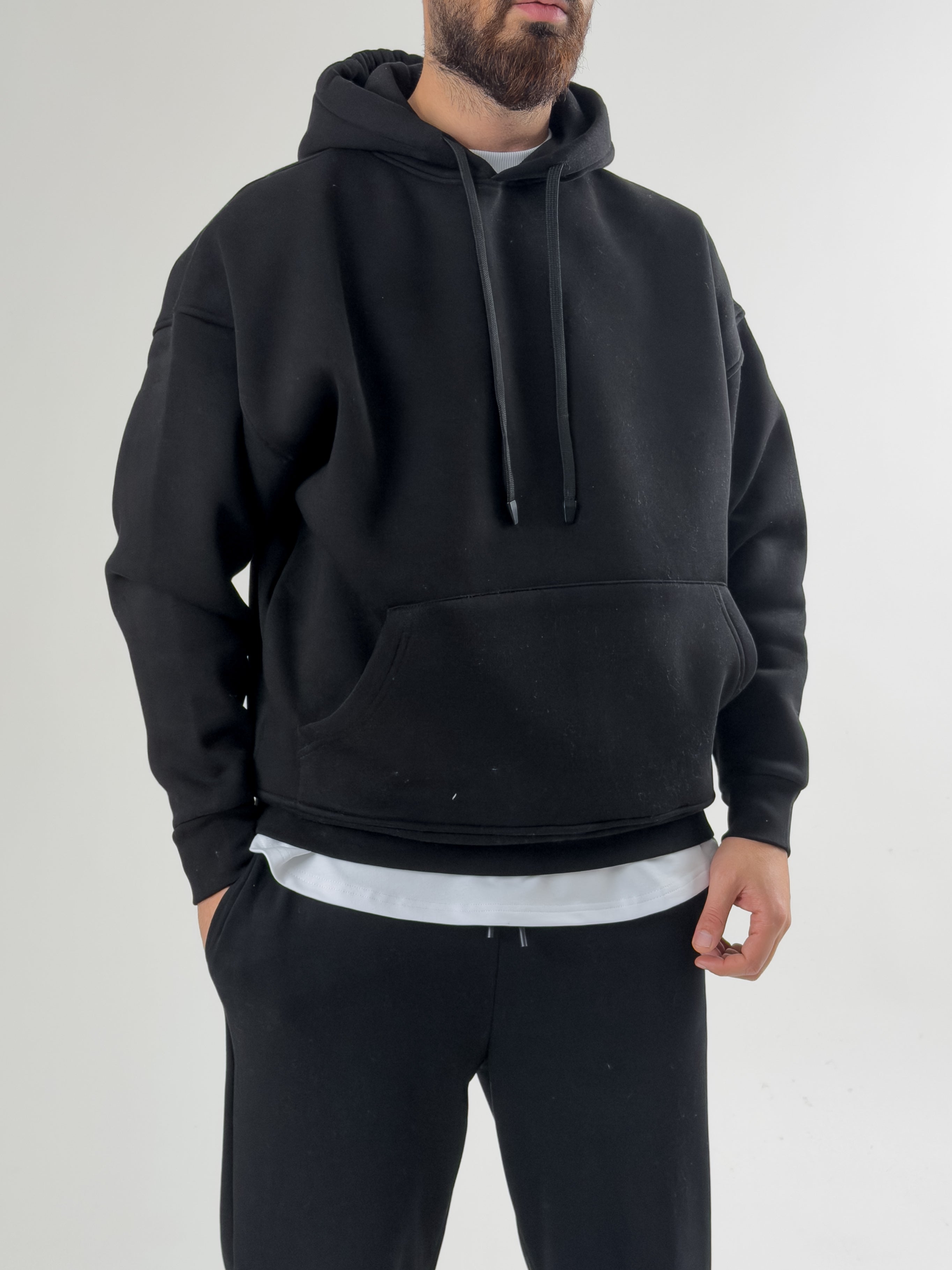 Erkek Şardonlu Siyah Hoodie COC2606