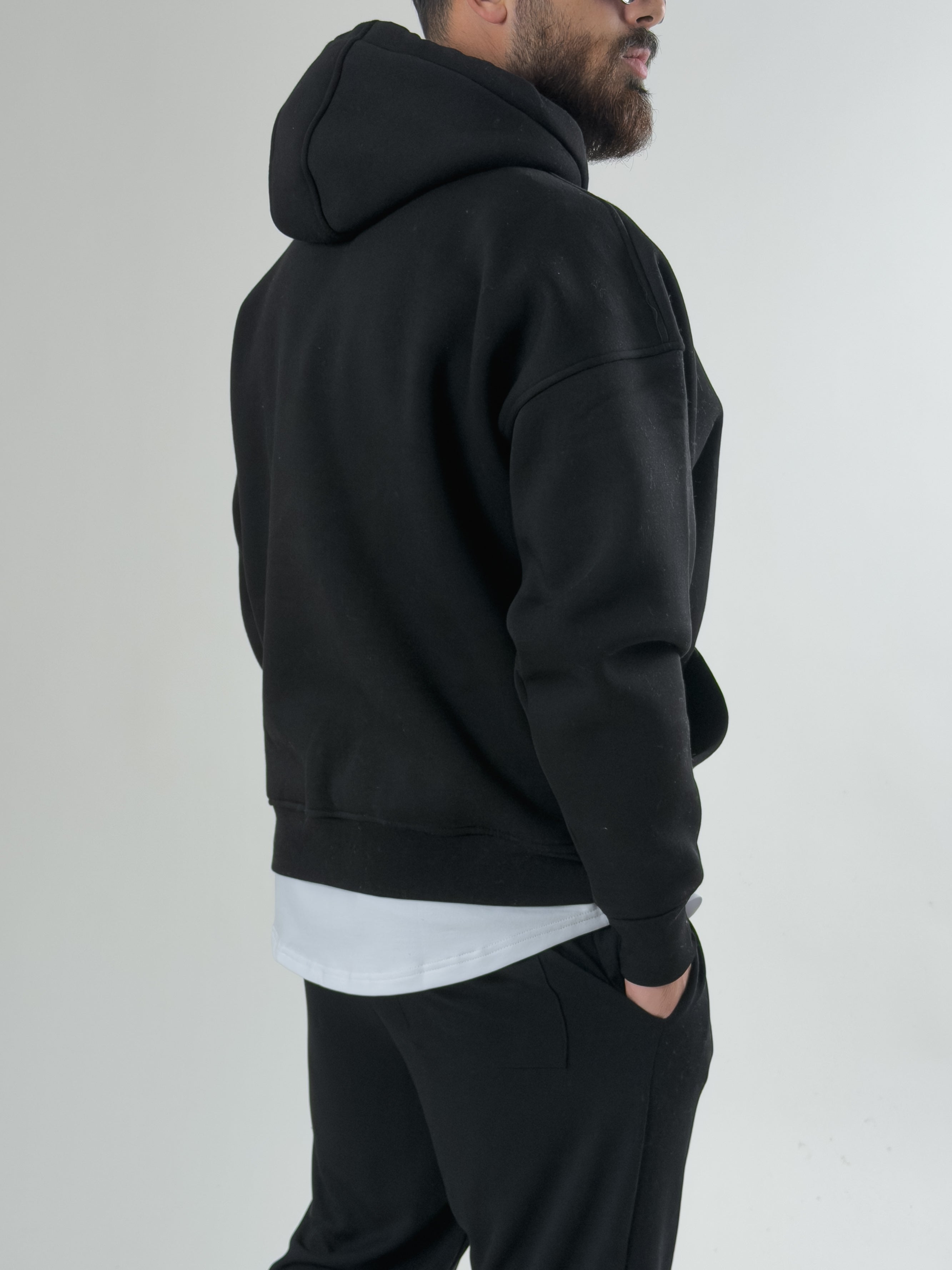 Erkek Şardonlu Siyah Hoodie COC2606