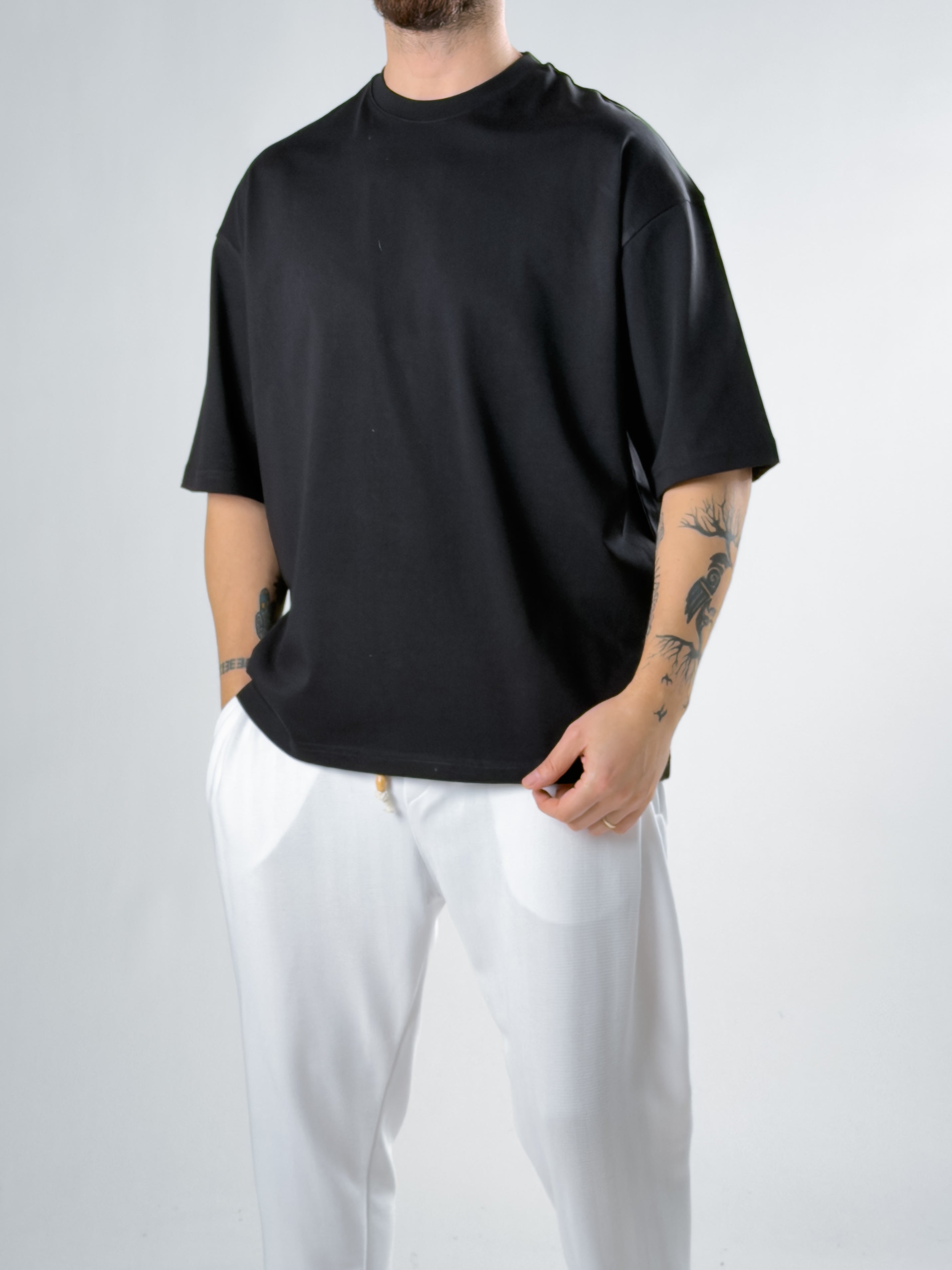 Erkek Siyah Basic Oversize T-shirt COC2928