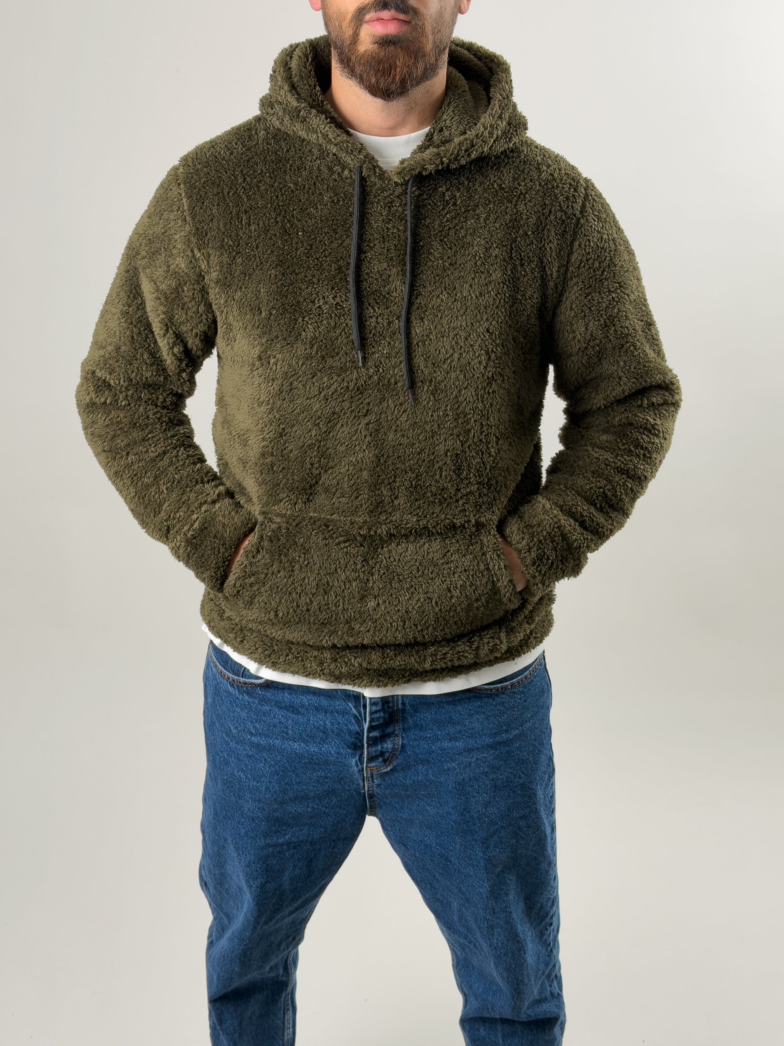 Erkek Haki Peluş Polar Sweatshirt COC2570