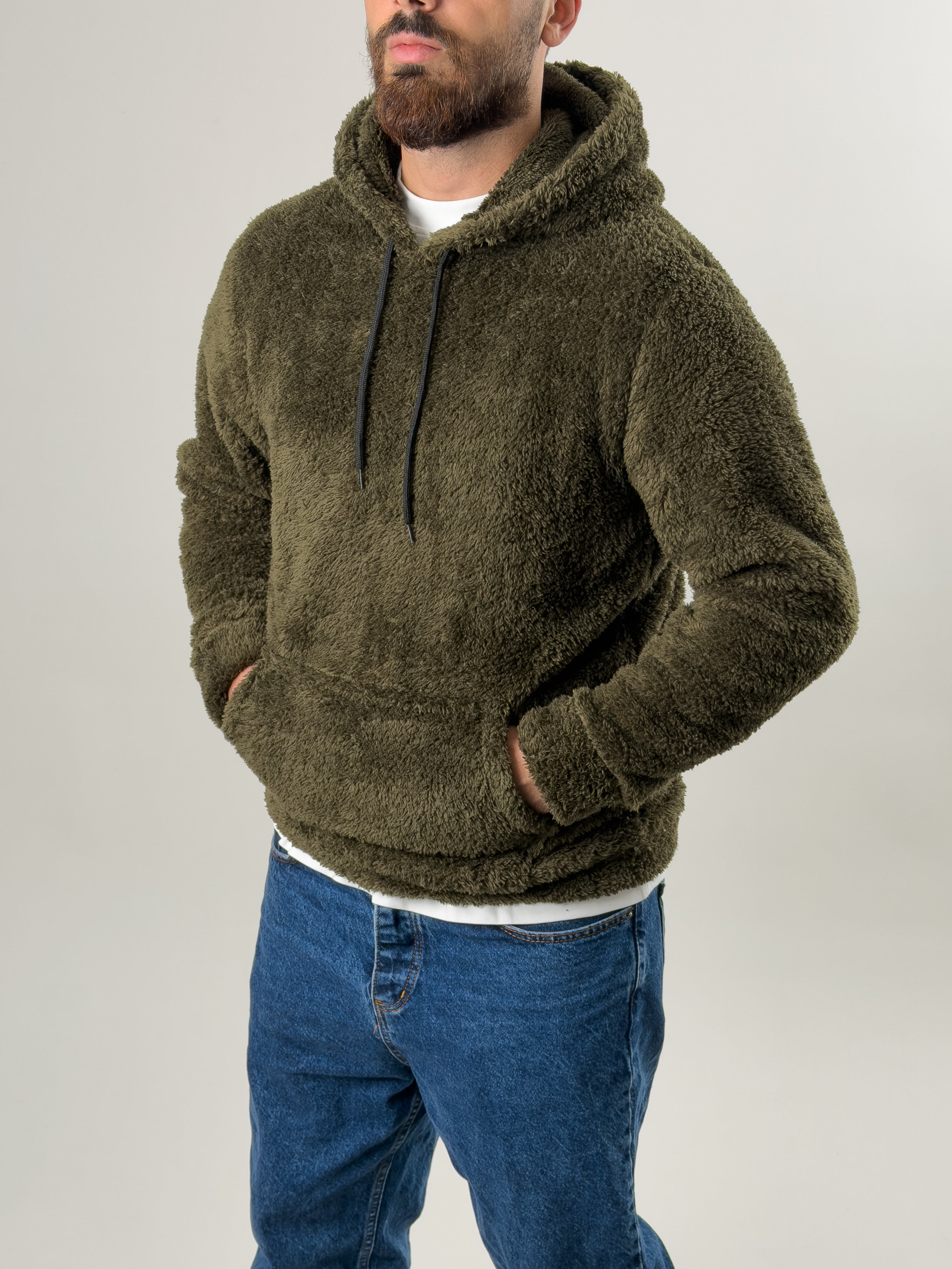 Erkek Haki Peluş Polar Sweatshirt COC2570