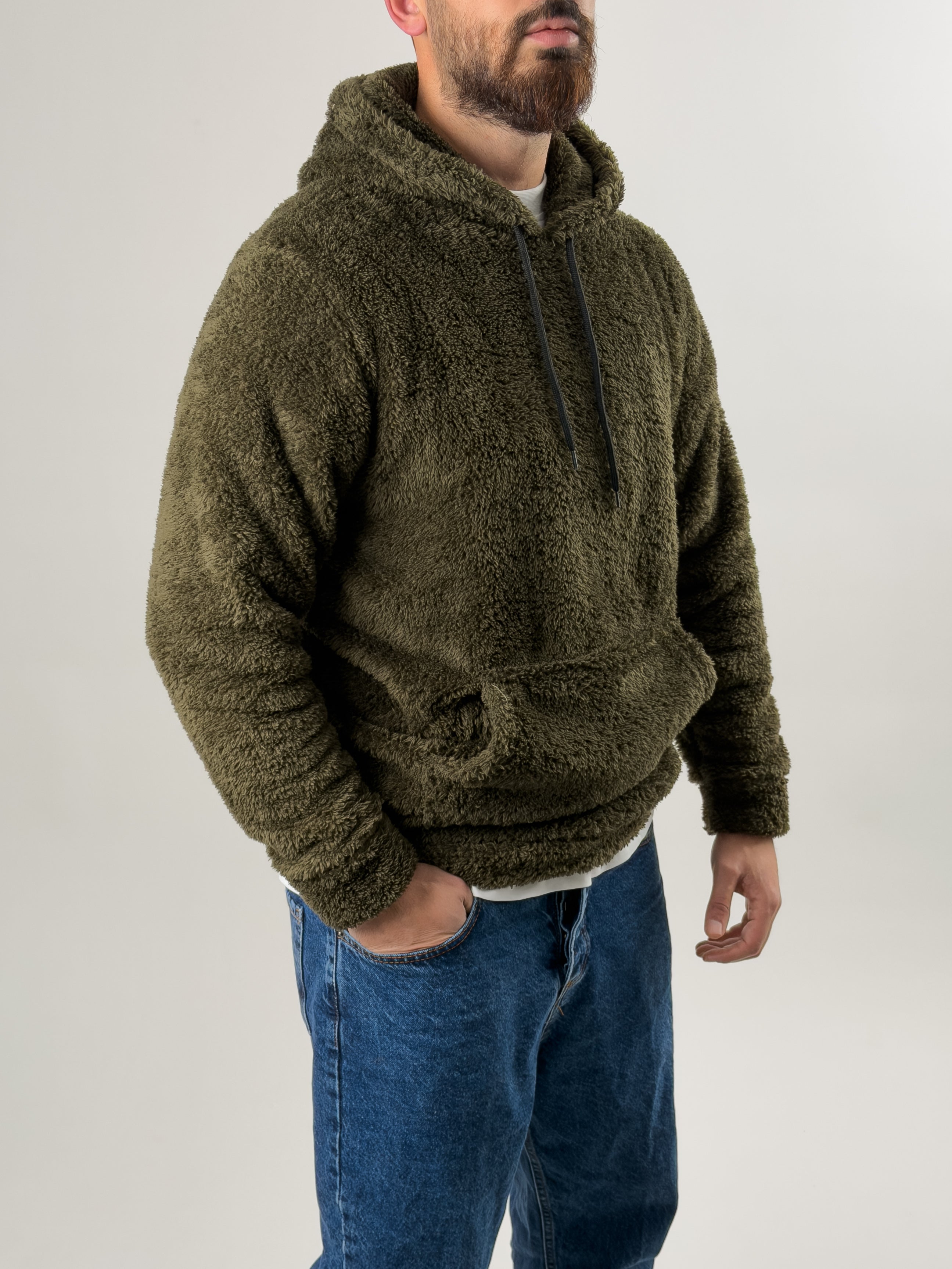 Erkek Haki Peluş Polar Sweatshirt COC2570