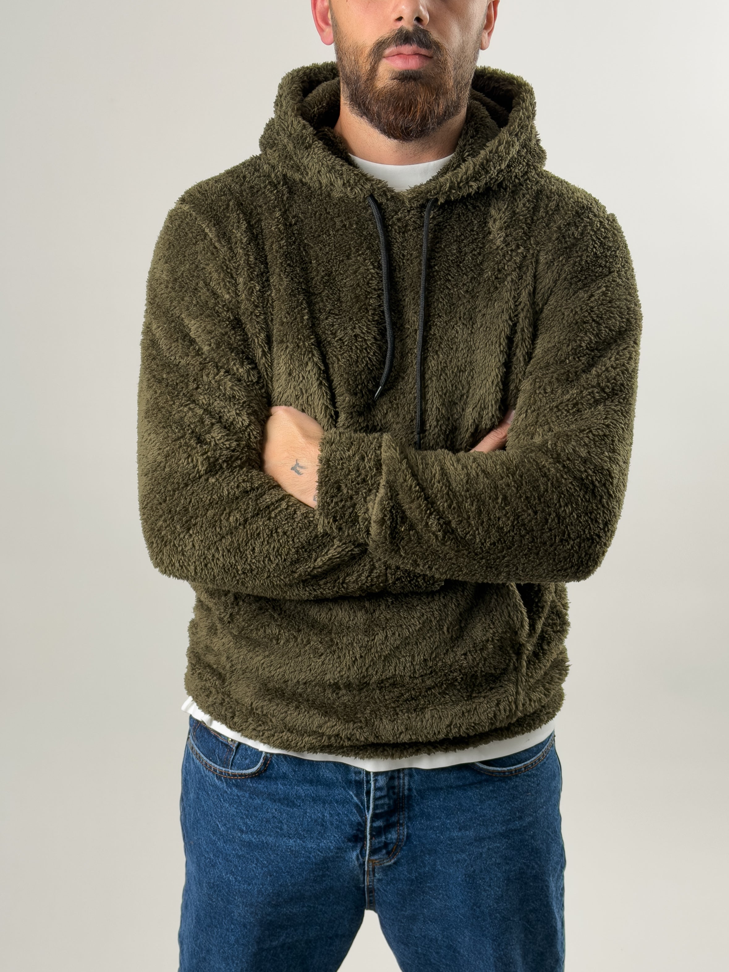 Erkek Haki Peluş Polar Sweatshirt COC2570